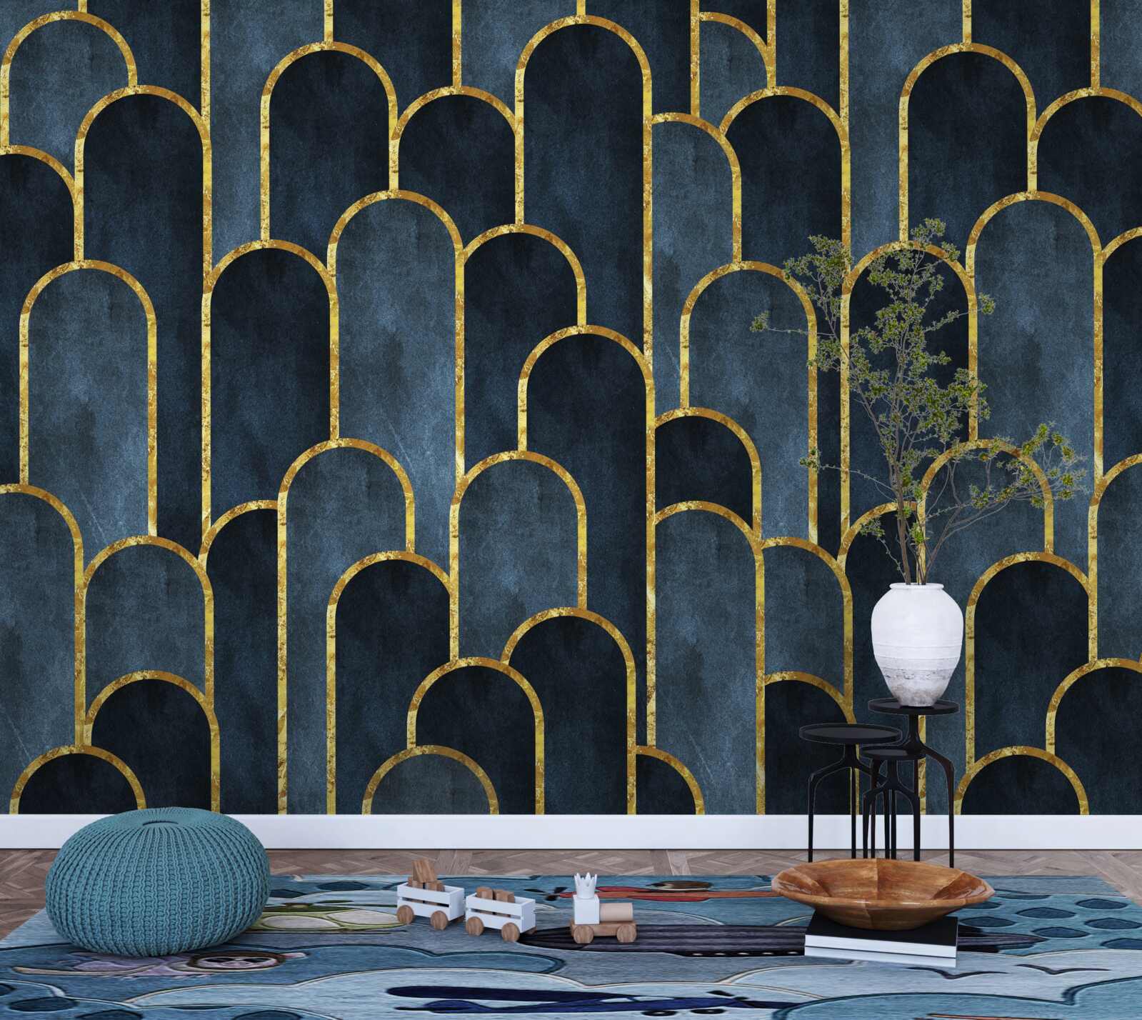 Fototapet accente aurii pe topuri negre aerisite