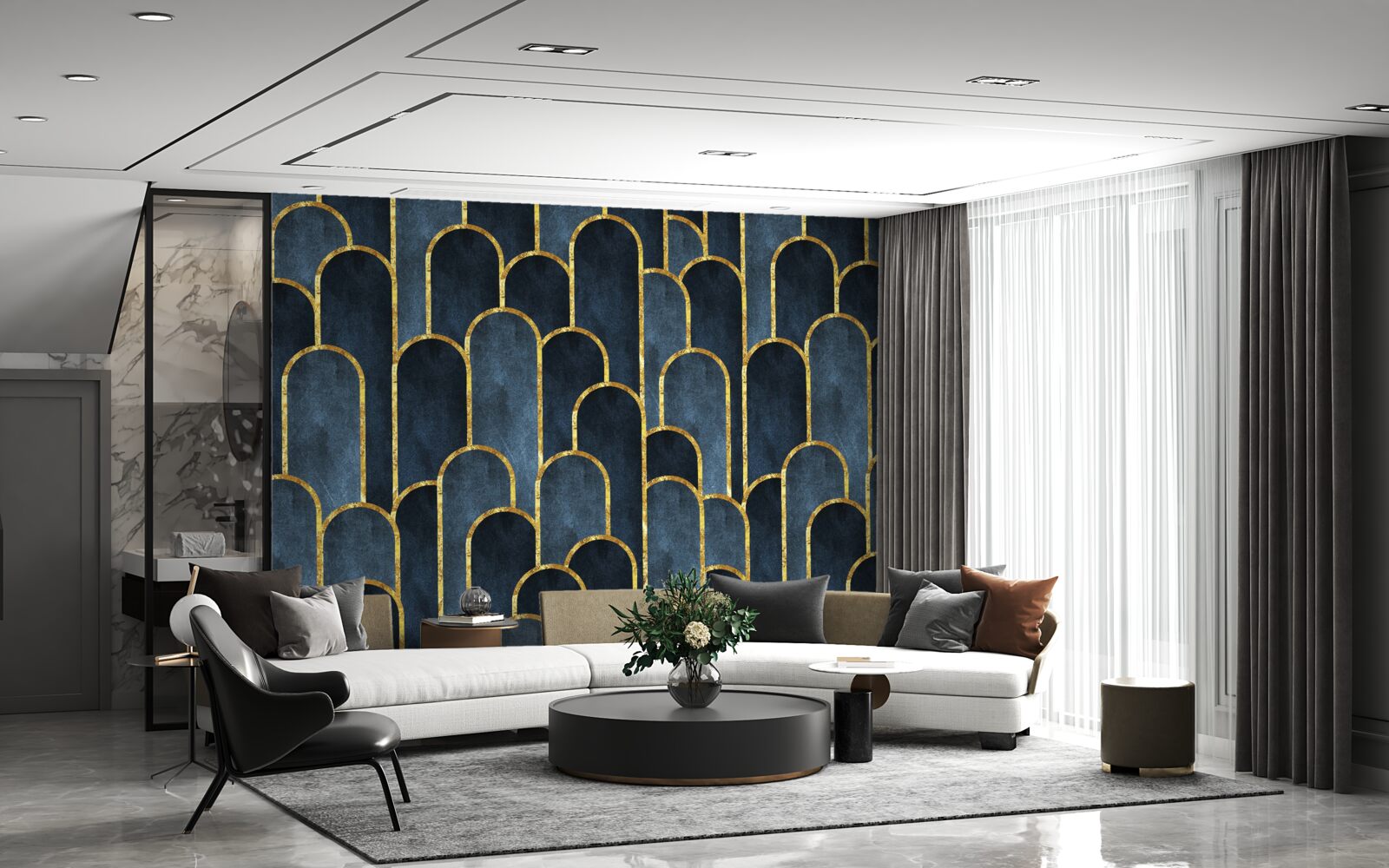 Fototapet accente aurii pe topuri negre aerisite