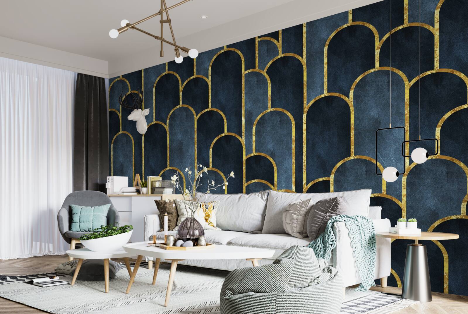 Fototapet accente aurii pe topuri negre aerisite