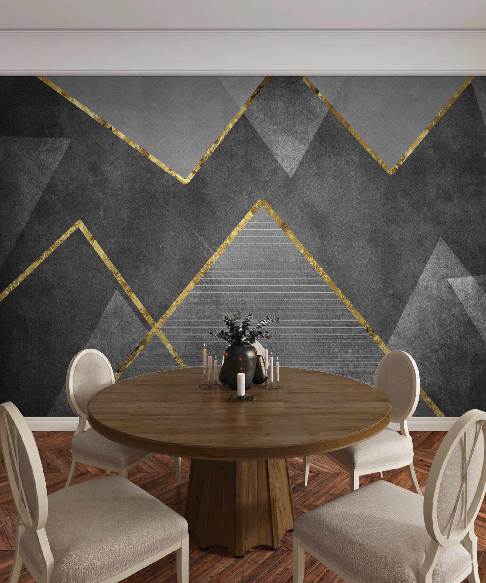 Fototapet zigzaguri aurii și negre și albe