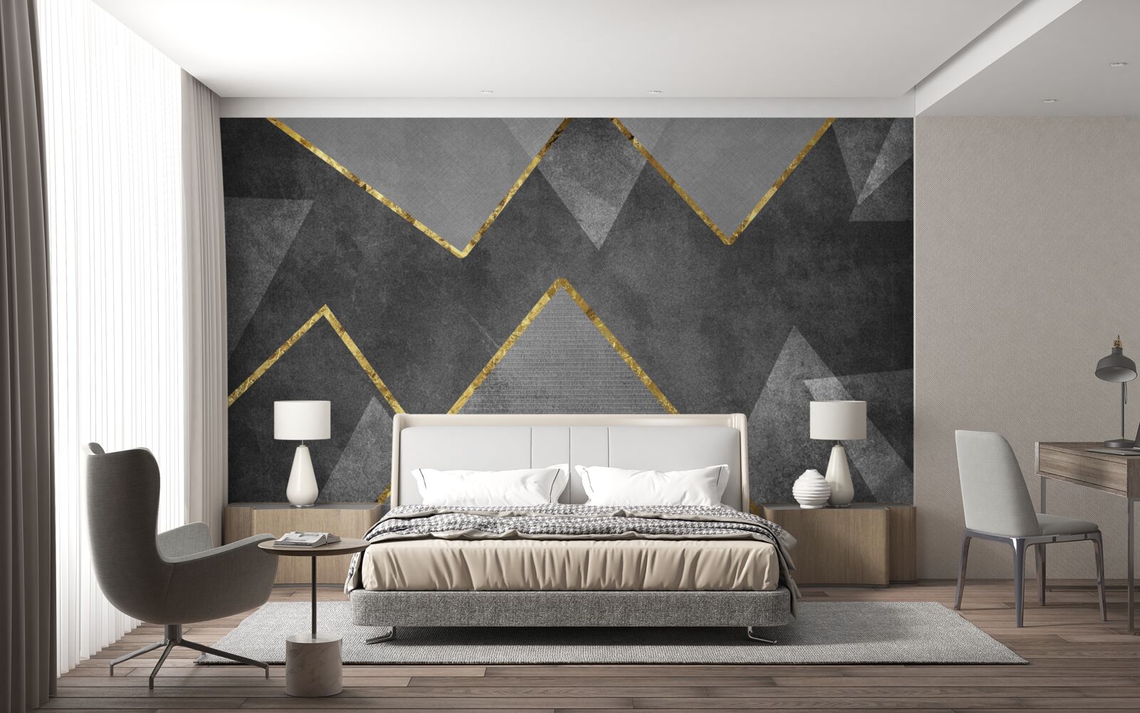 Fototapet zigzaguri aurii și negre și albe