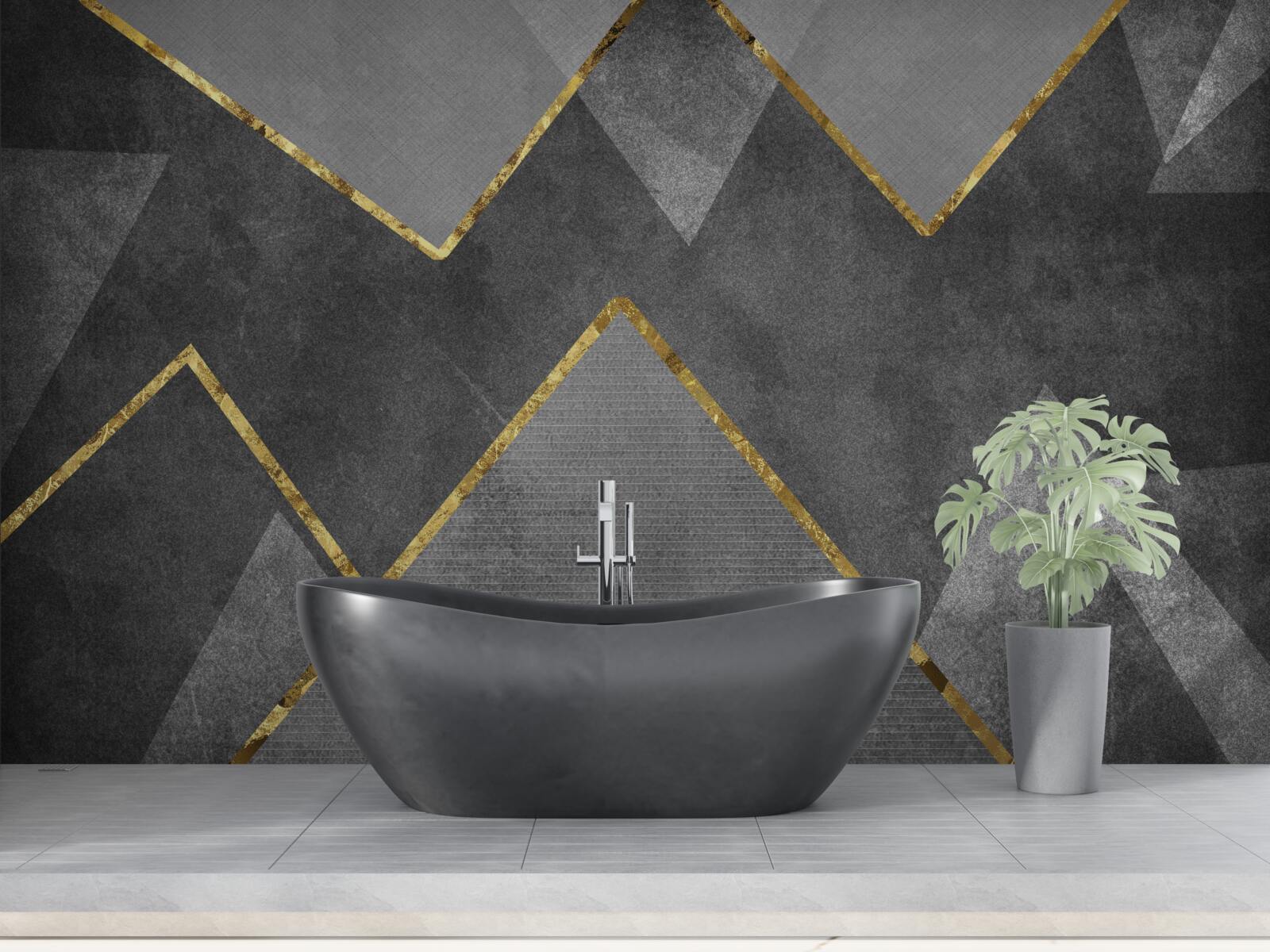 Fototapet zigzaguri aurii și negre și albe