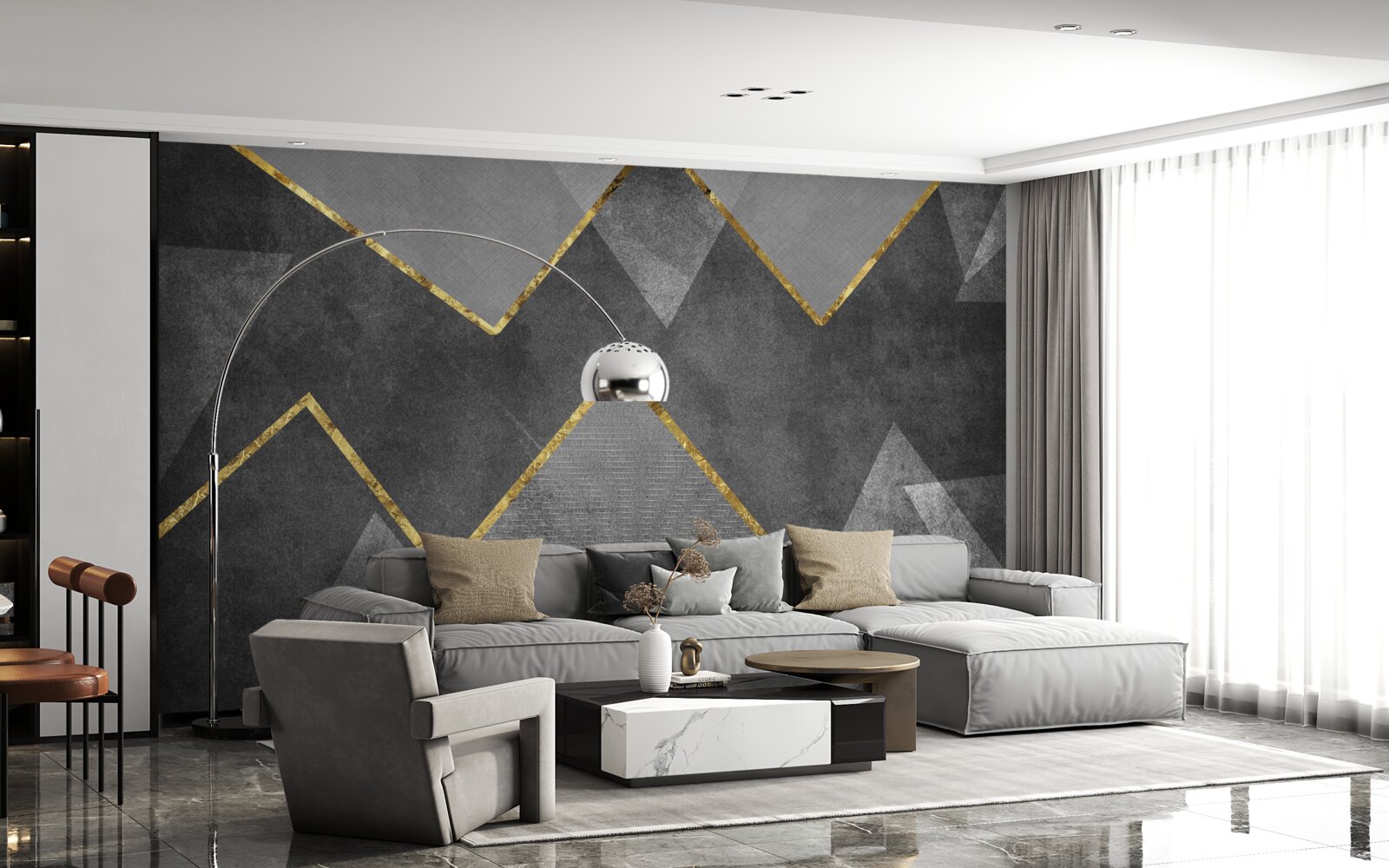 Fototapet zigzaguri aurii și negre și albe