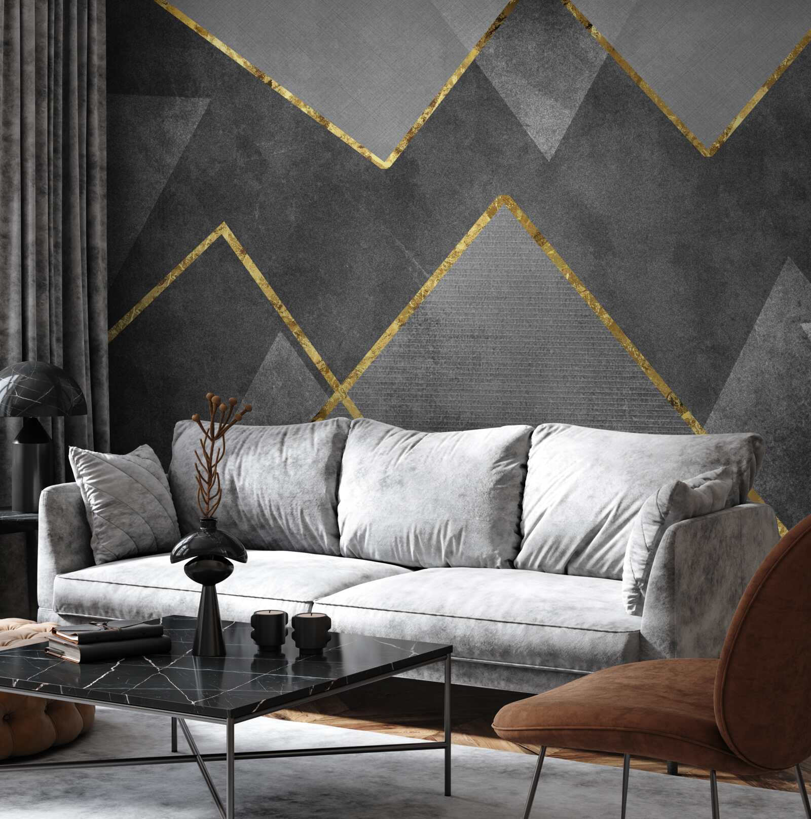 Fototapet zigzaguri aurii și negre și albe