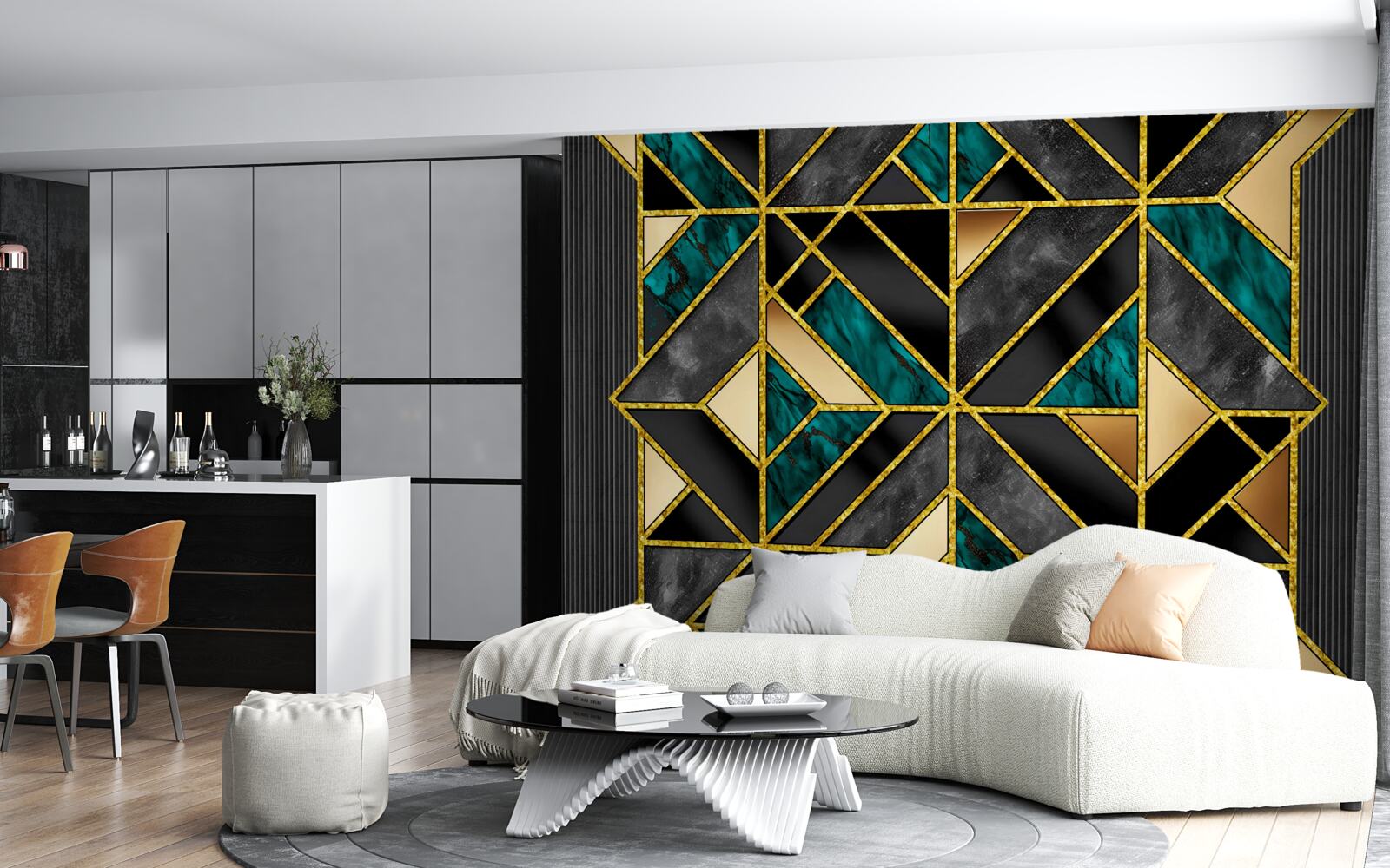 Fototapet fundal în stil geometric într-o nuanță gri turcoaz