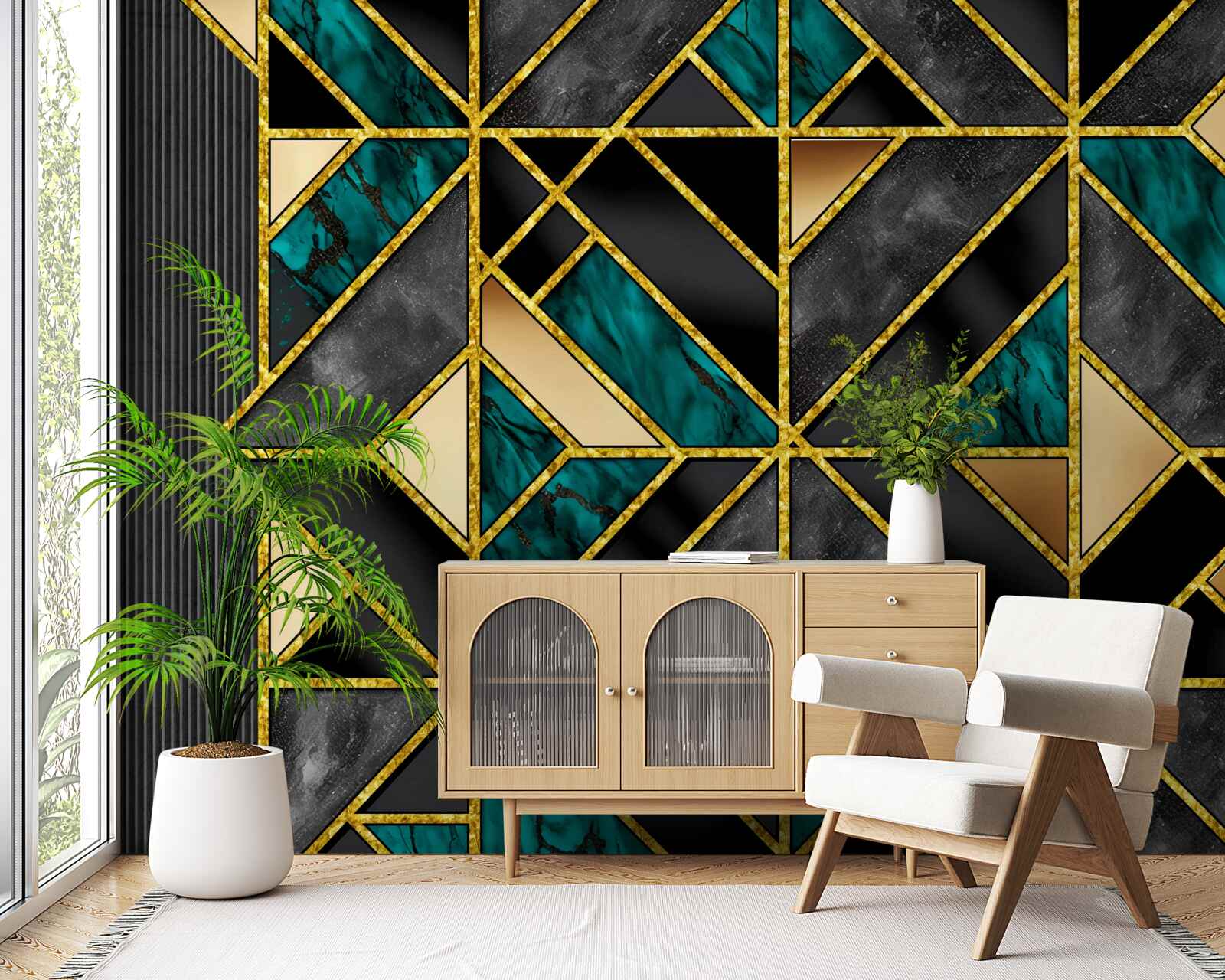 Fototapet fundal în stil geometric într-o nuanță gri turcoaz