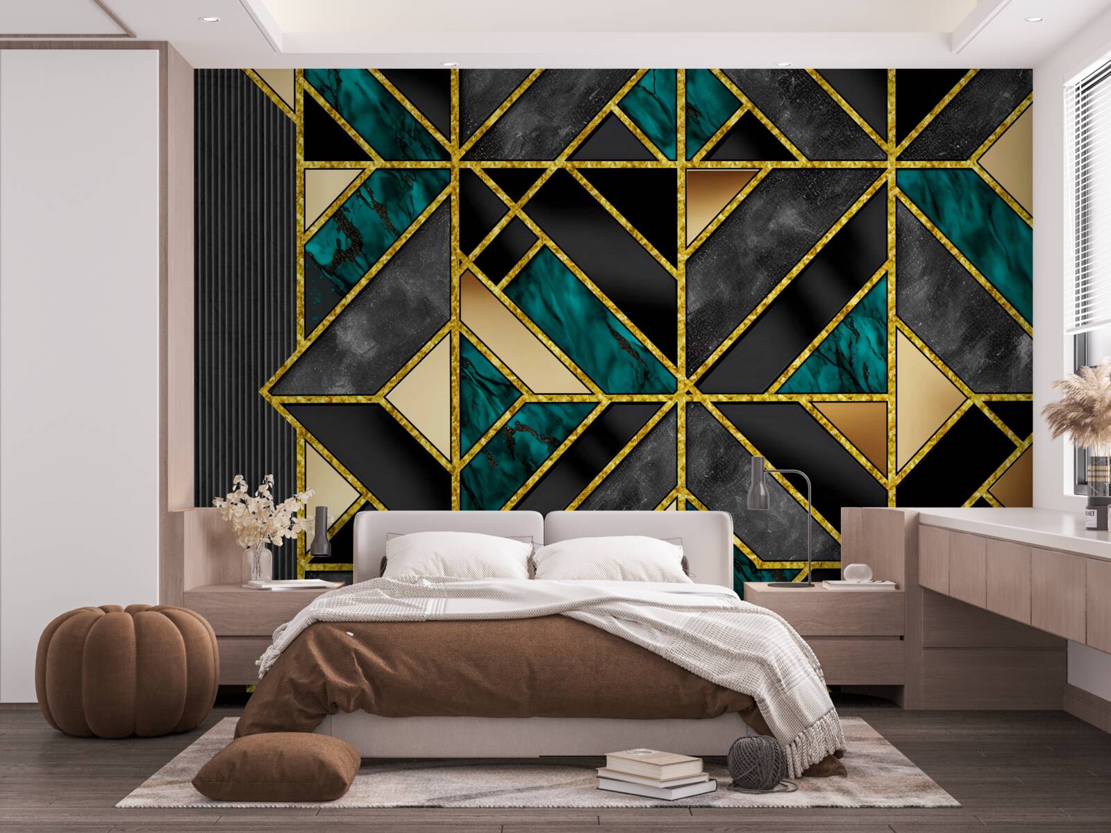 Fototapet fundal în stil geometric într-o nuanță gri turcoaz