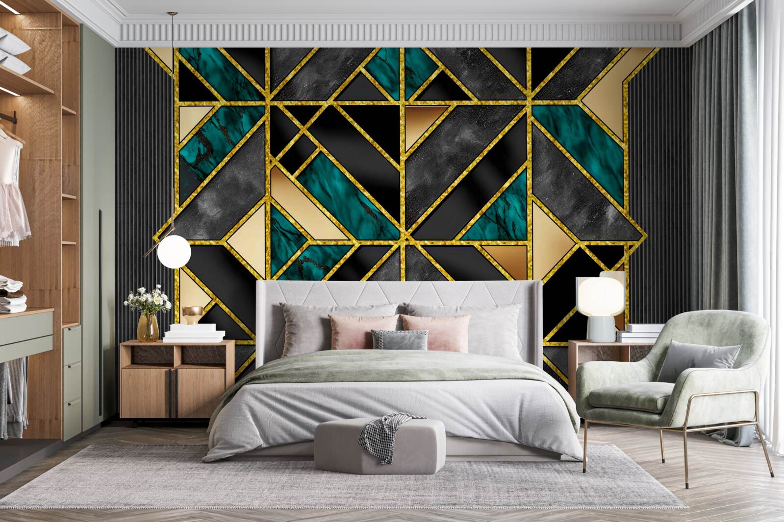 Fototapet fundal în stil geometric într-o nuanță gri turcoaz