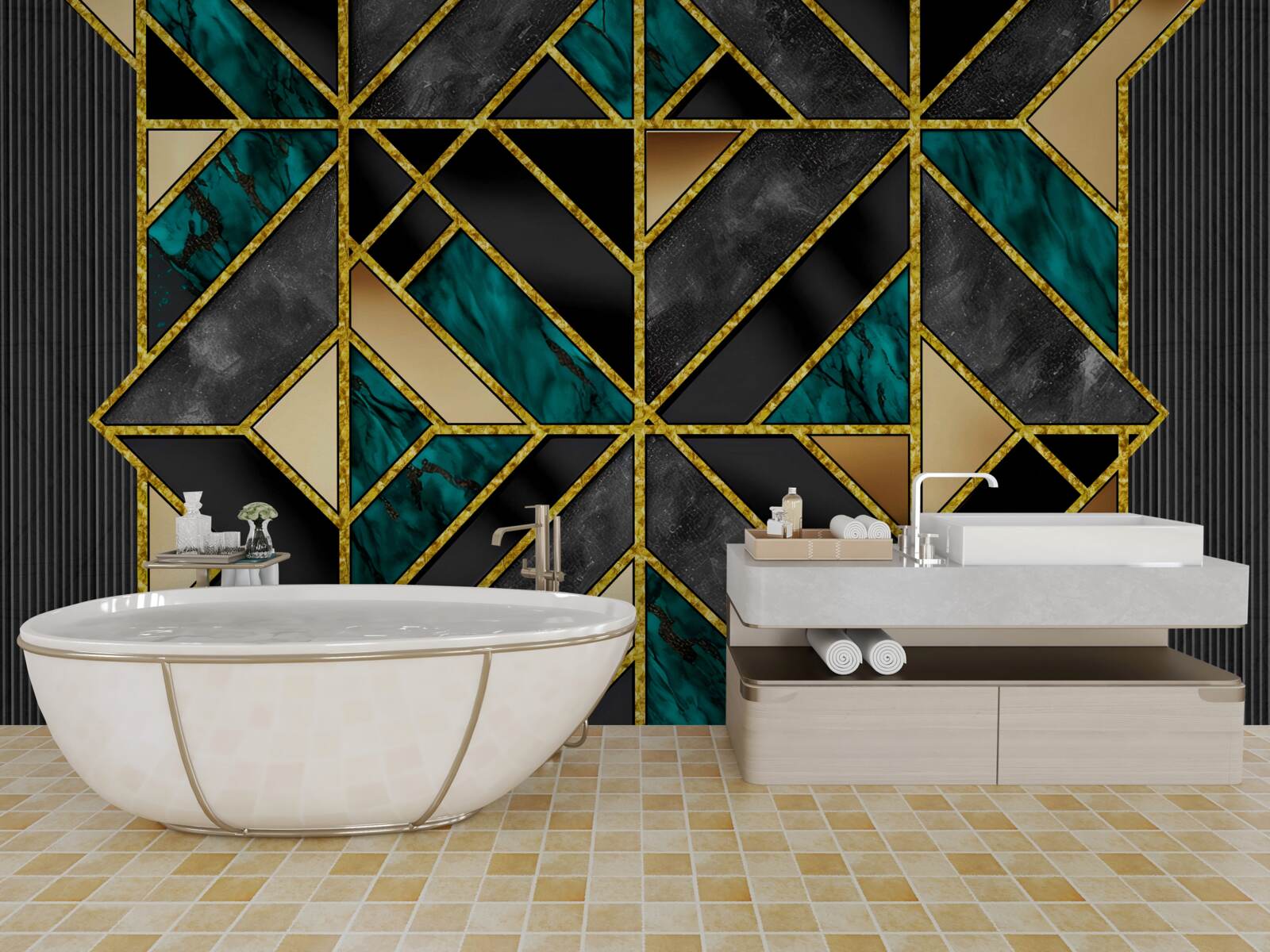 Fototapet fundal în stil geometric într-o nuanță gri turcoaz