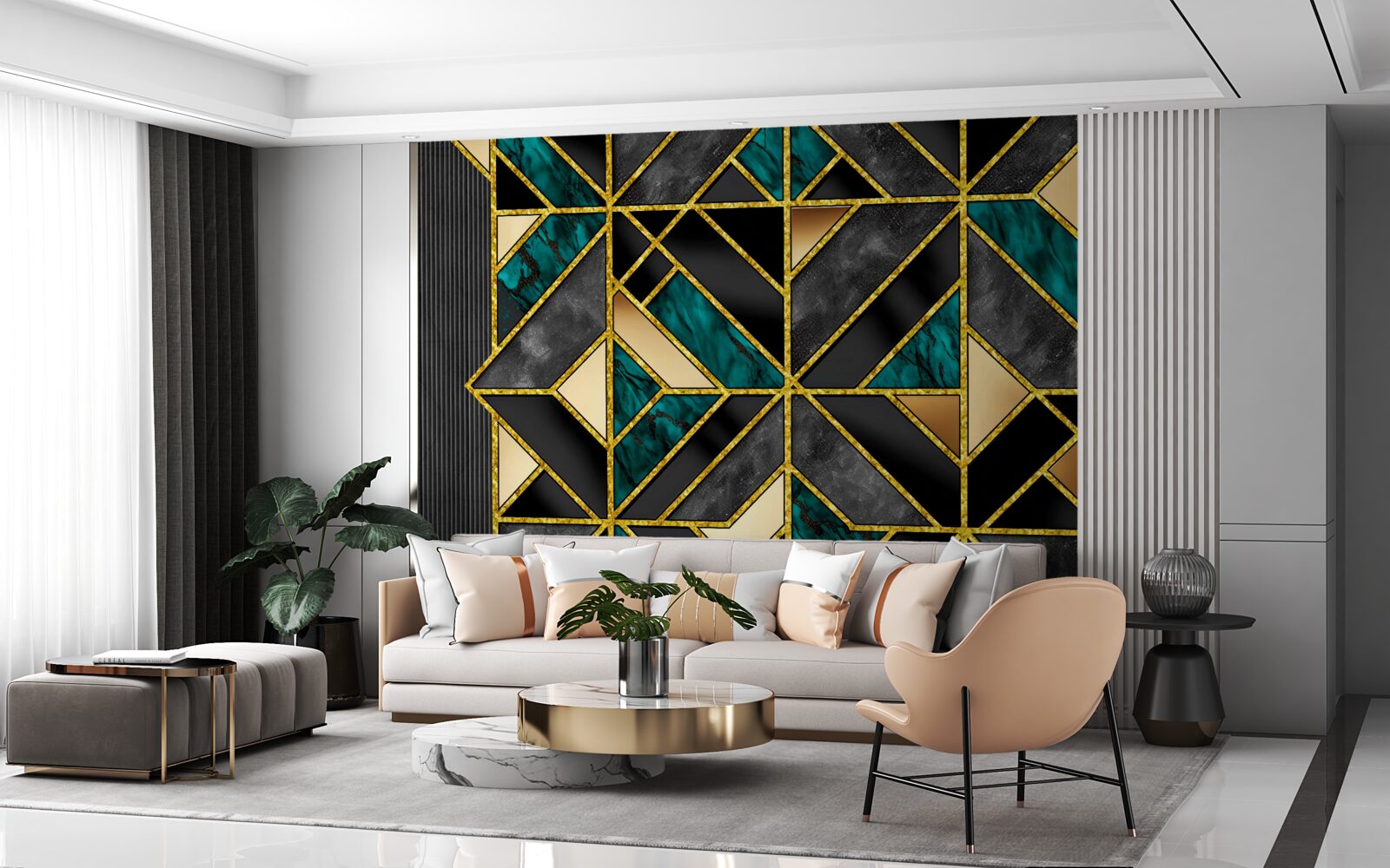 Fototapet fundal în stil geometric într-o nuanță gri turcoaz