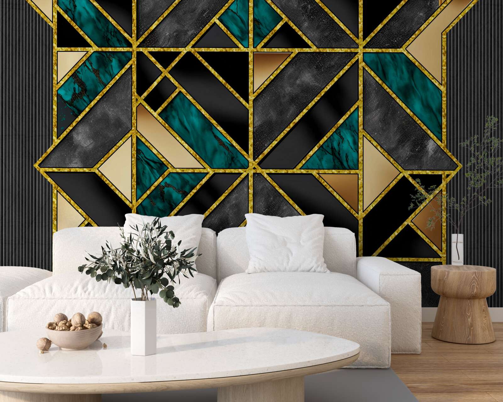 Fototapet fundal în stil geometric într-o nuanță gri turcoaz