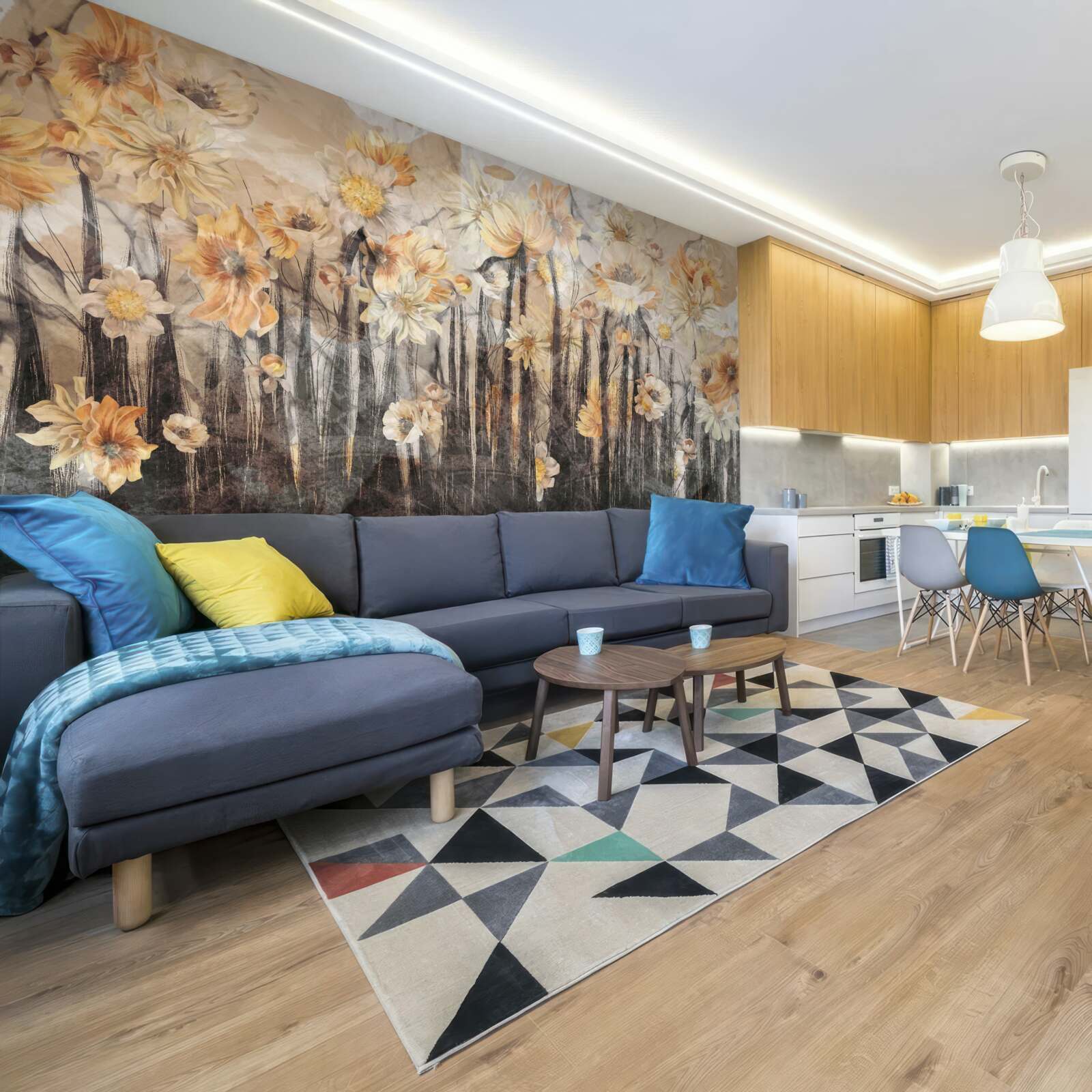 Fototapet flori în stil vintage pe un fundal gri