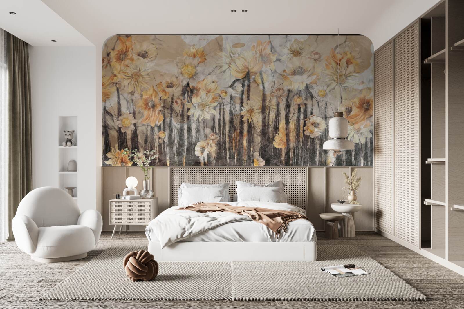 Fototapet flori în stil vintage pe un fundal gri