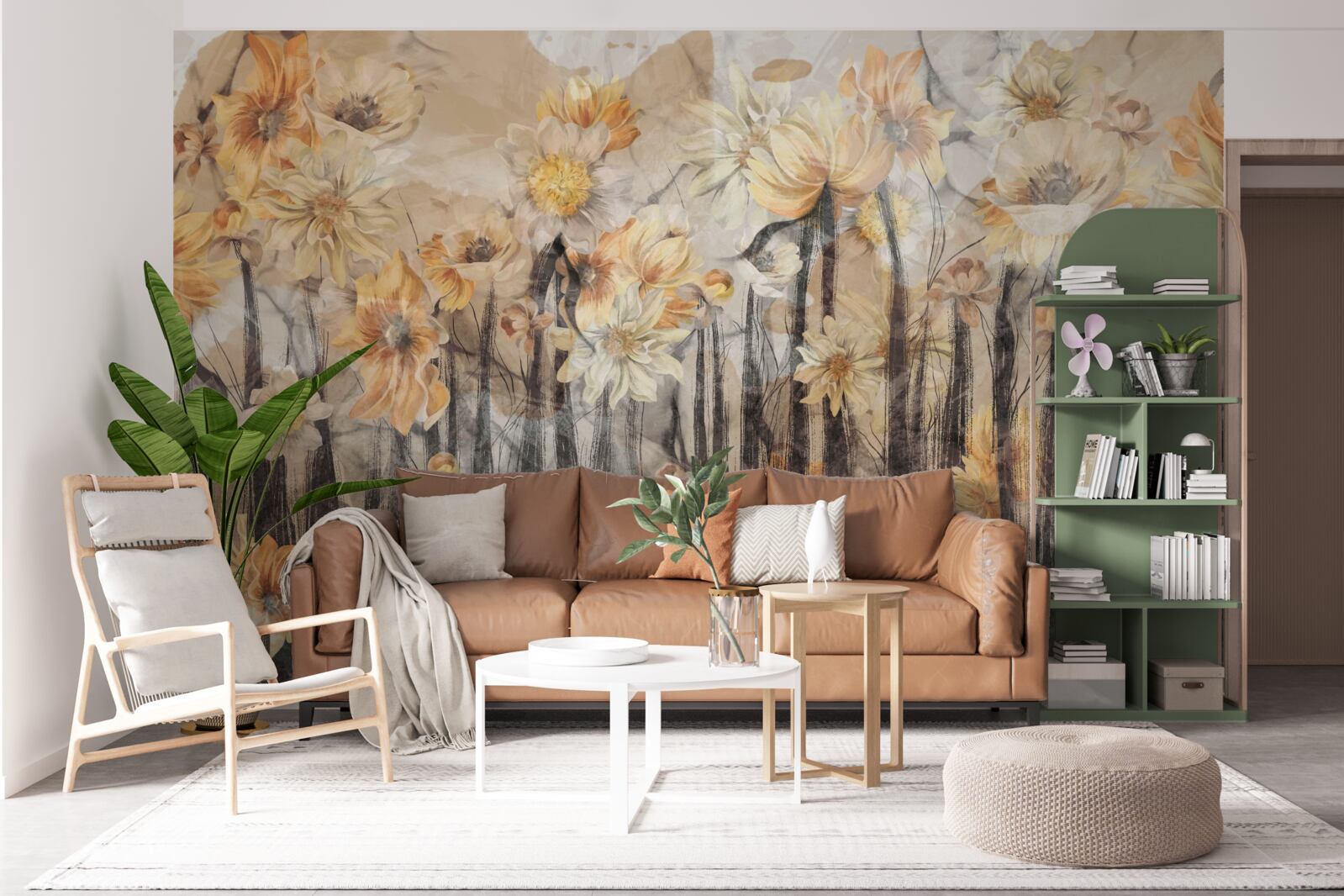 Fototapet flori în stil vintage pe un fundal gri