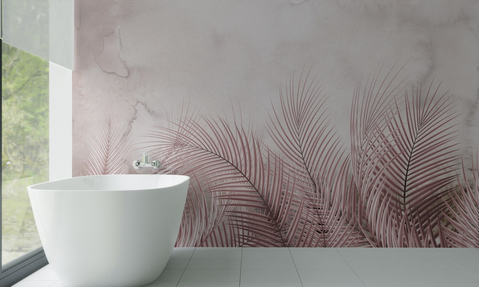 Fototapet frunze tropicale într-o ceață cețoasă