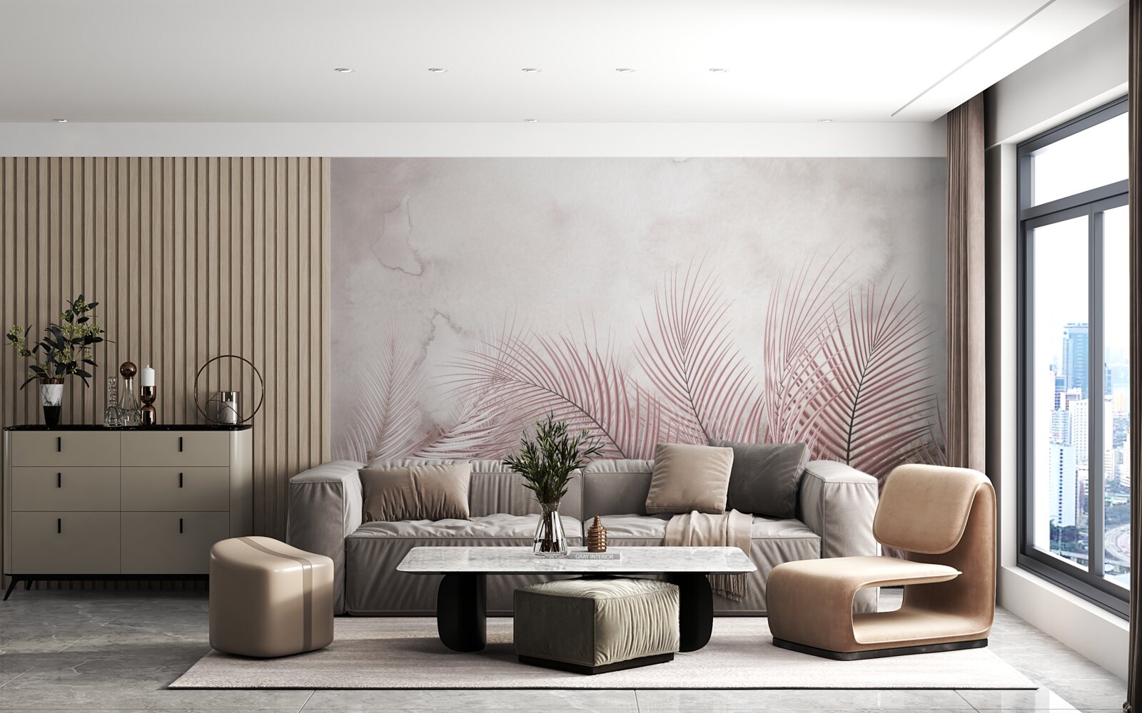 Fototapet frunze tropicale într-o ceață cețoasă