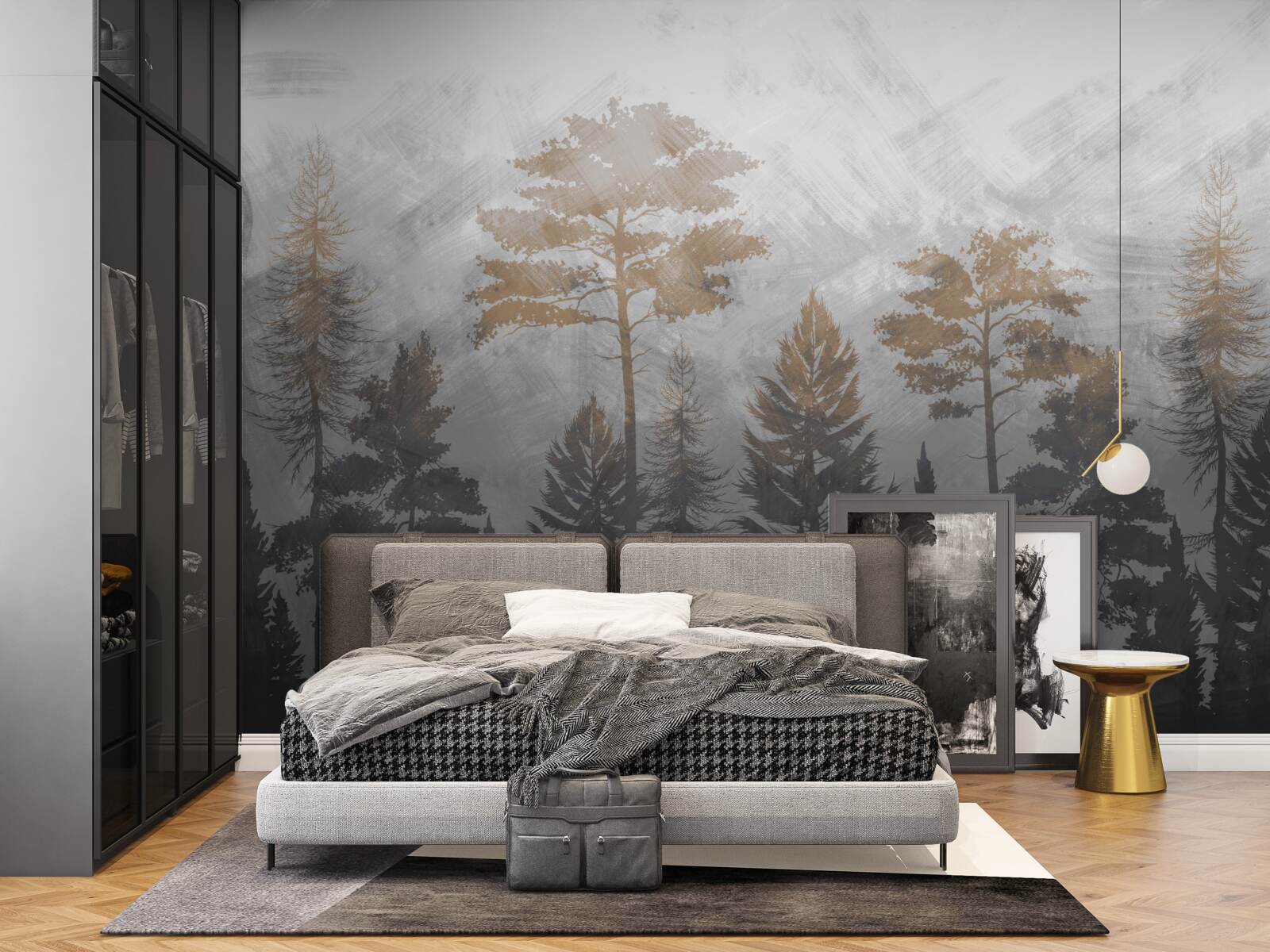 Fototapet soarele strălucește prin ceața pădurii