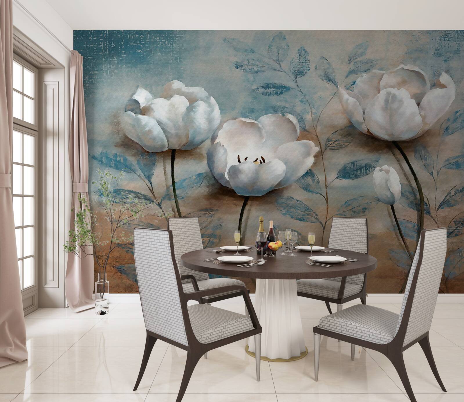 Fototapet schiță cu muguri cărămiziu