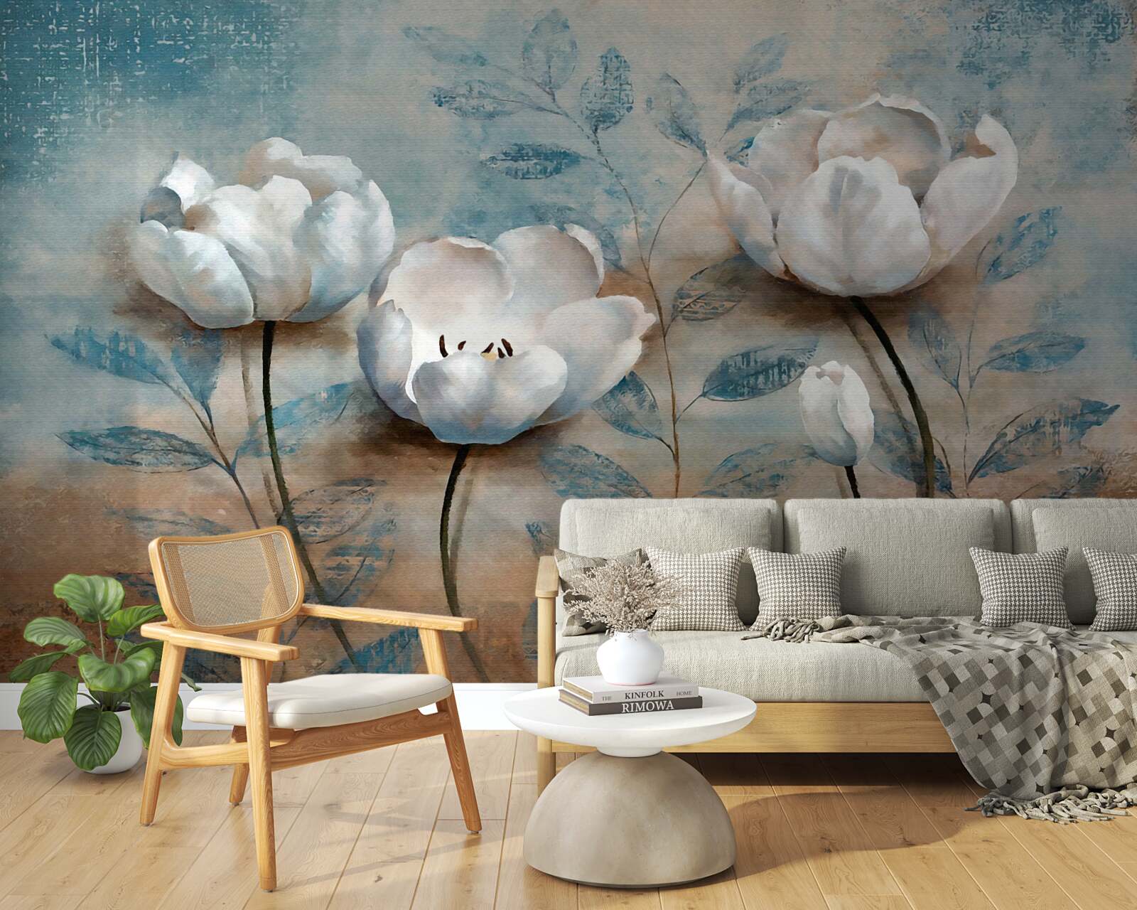 Fototapet schiță cu muguri cărămiziu