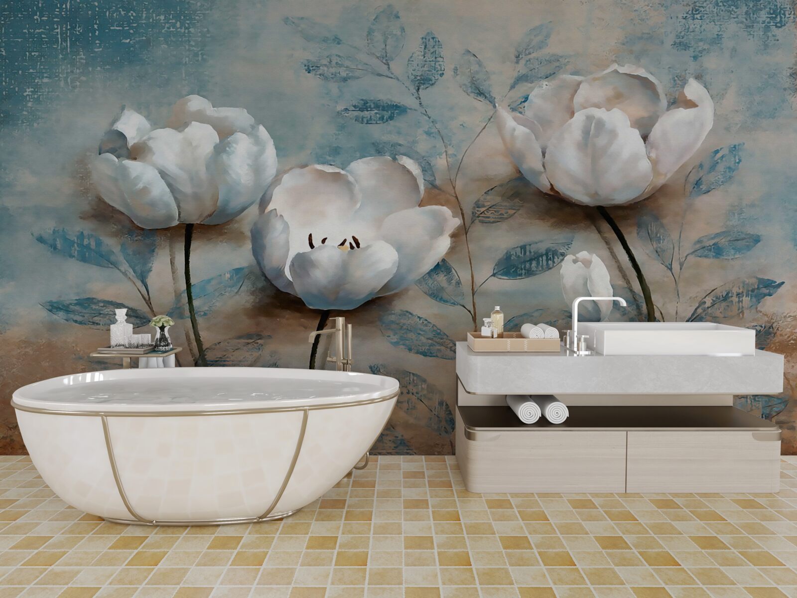 Fototapet schiță cu muguri cărămiziu