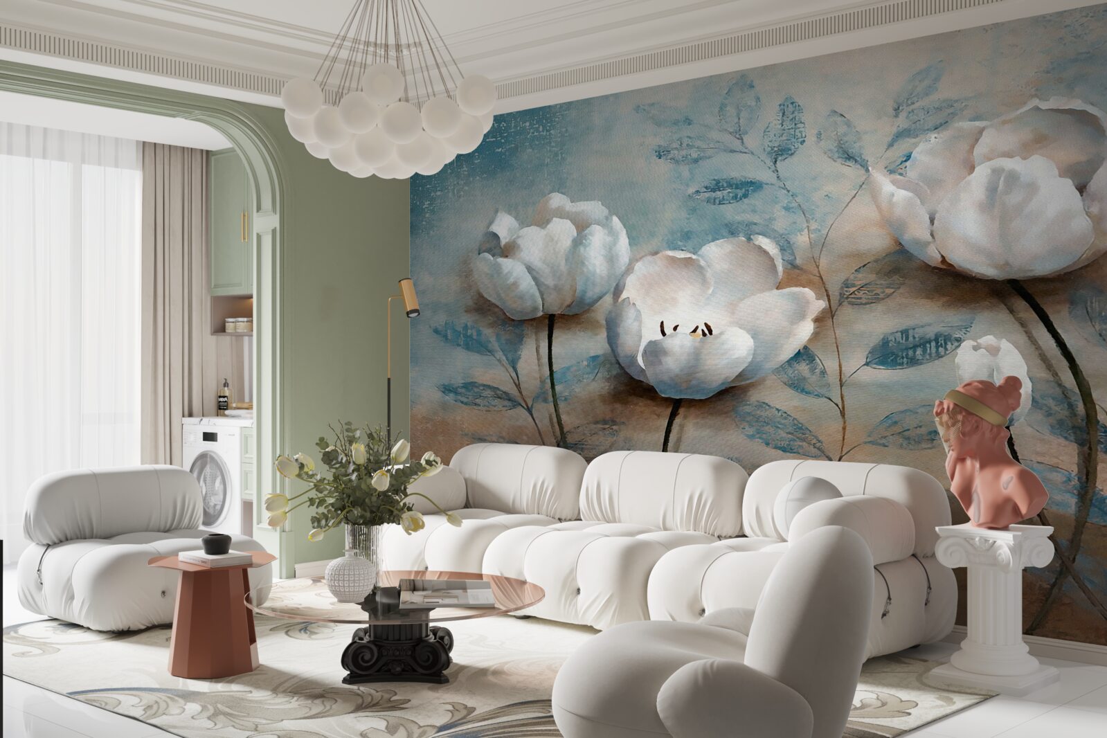 Fototapet schiță cu muguri cărămiziu