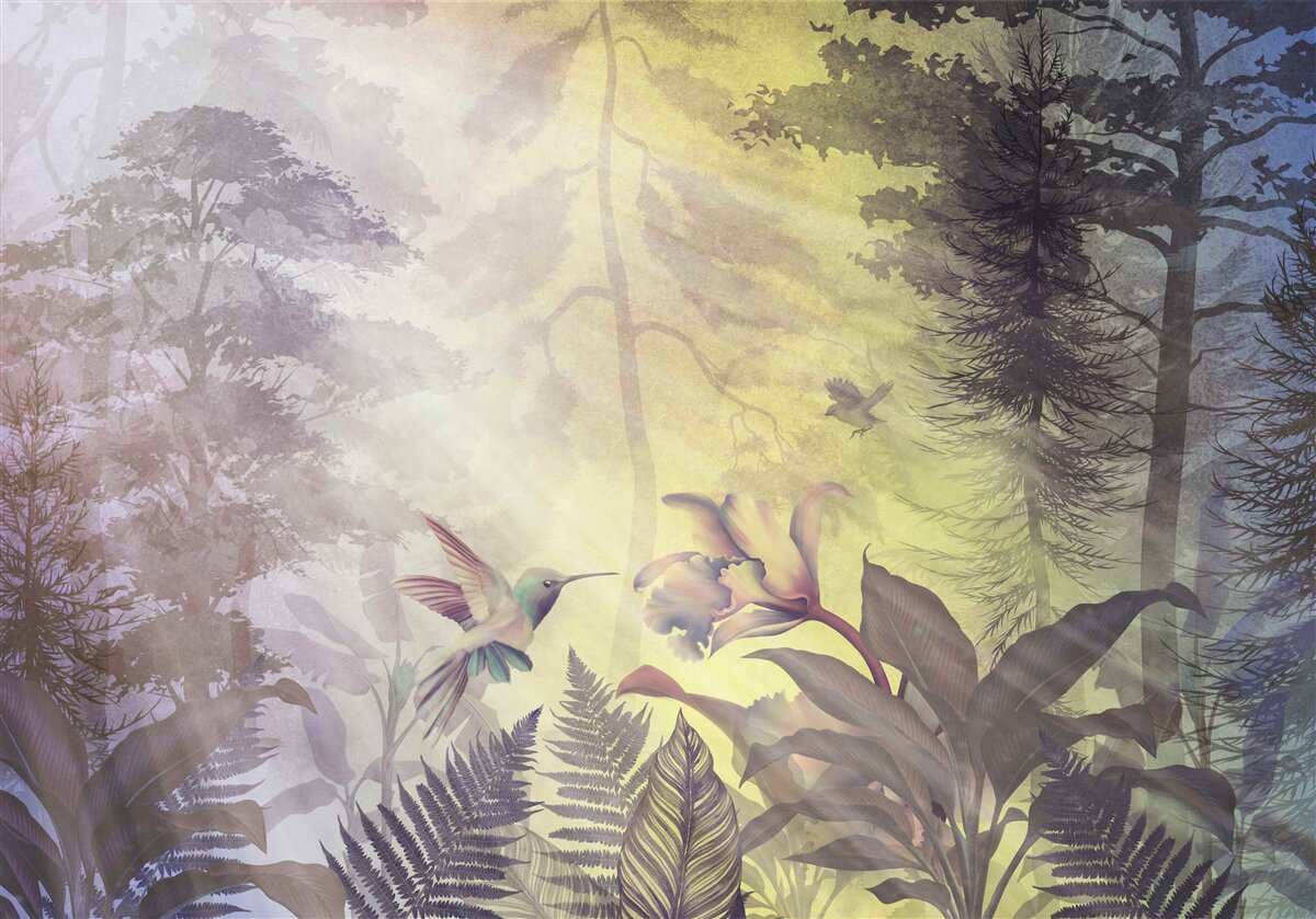 Fototapet o pădure de foioase sub razele soarelui