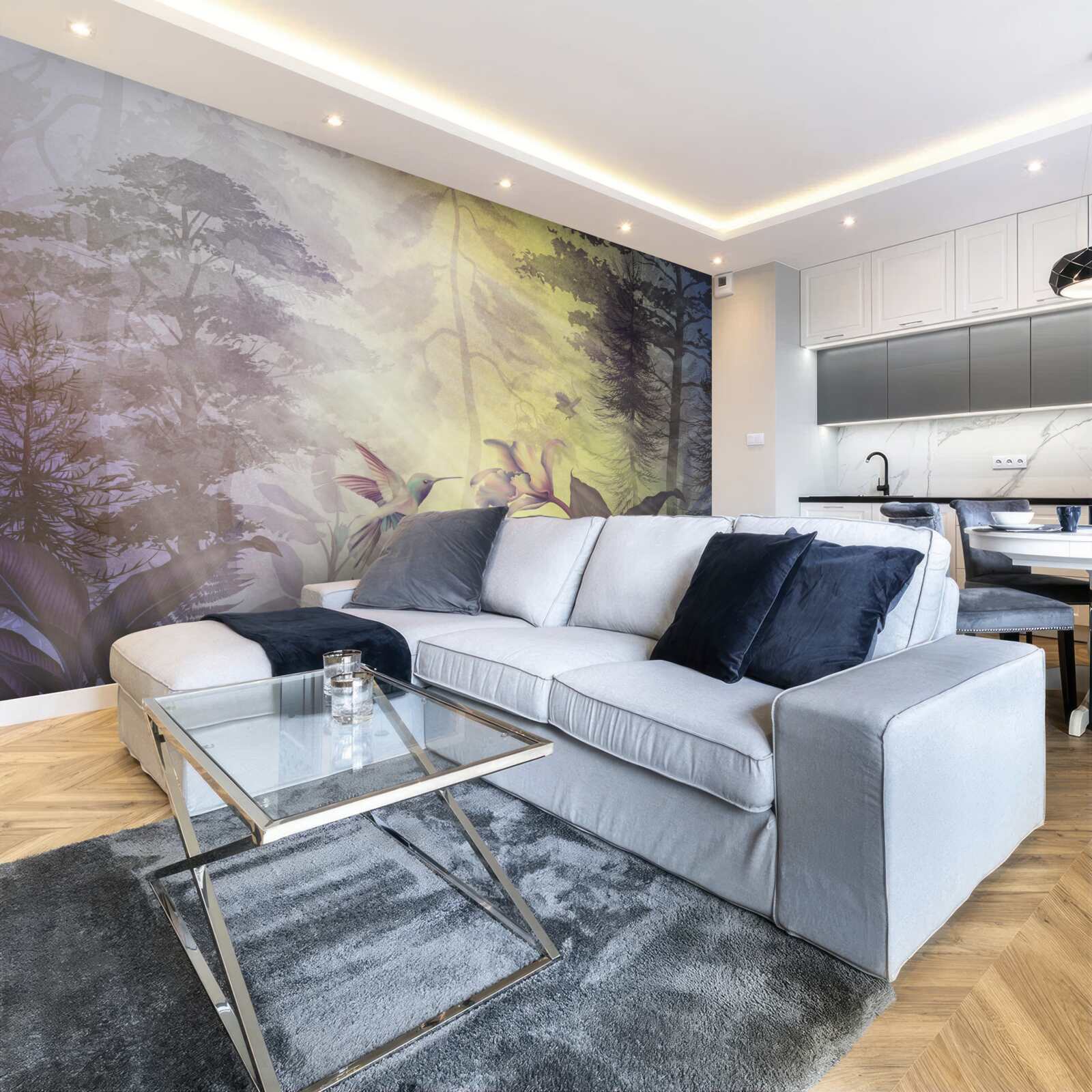 Fototapet o pădure de foioase sub razele soarelui