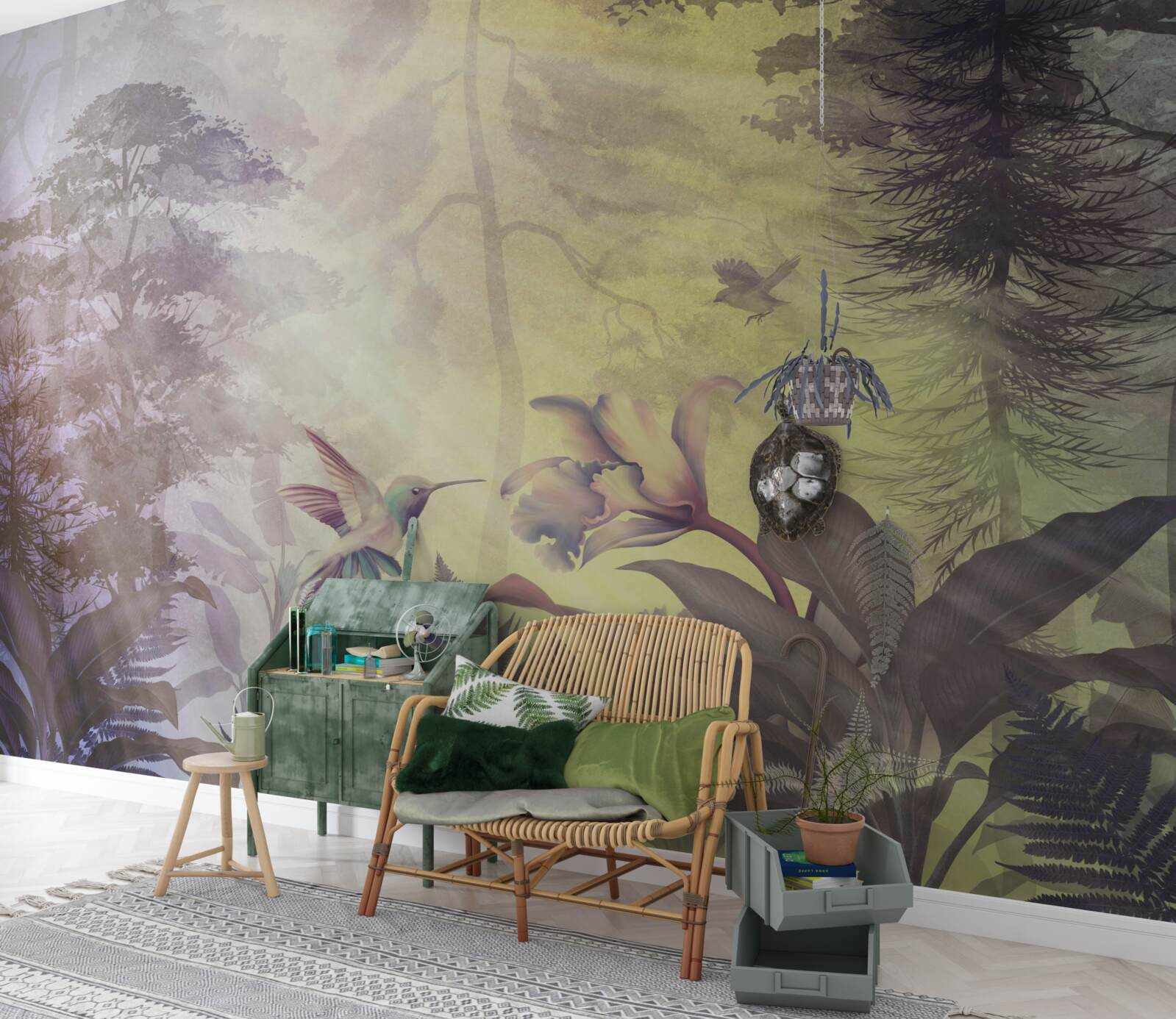 Fototapet o pădure de foioase sub razele soarelui