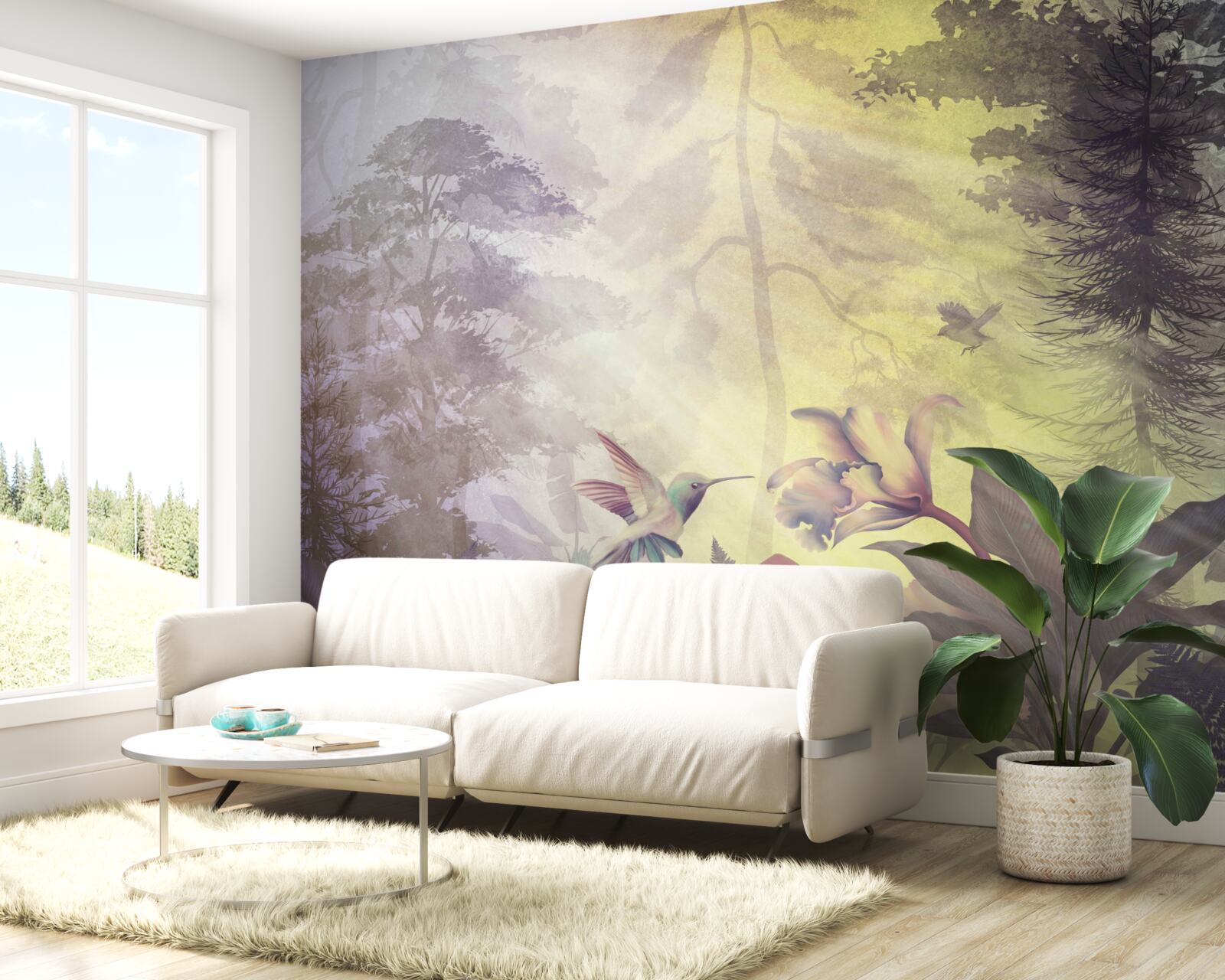 Fototapet o pădure de foioase sub razele soarelui