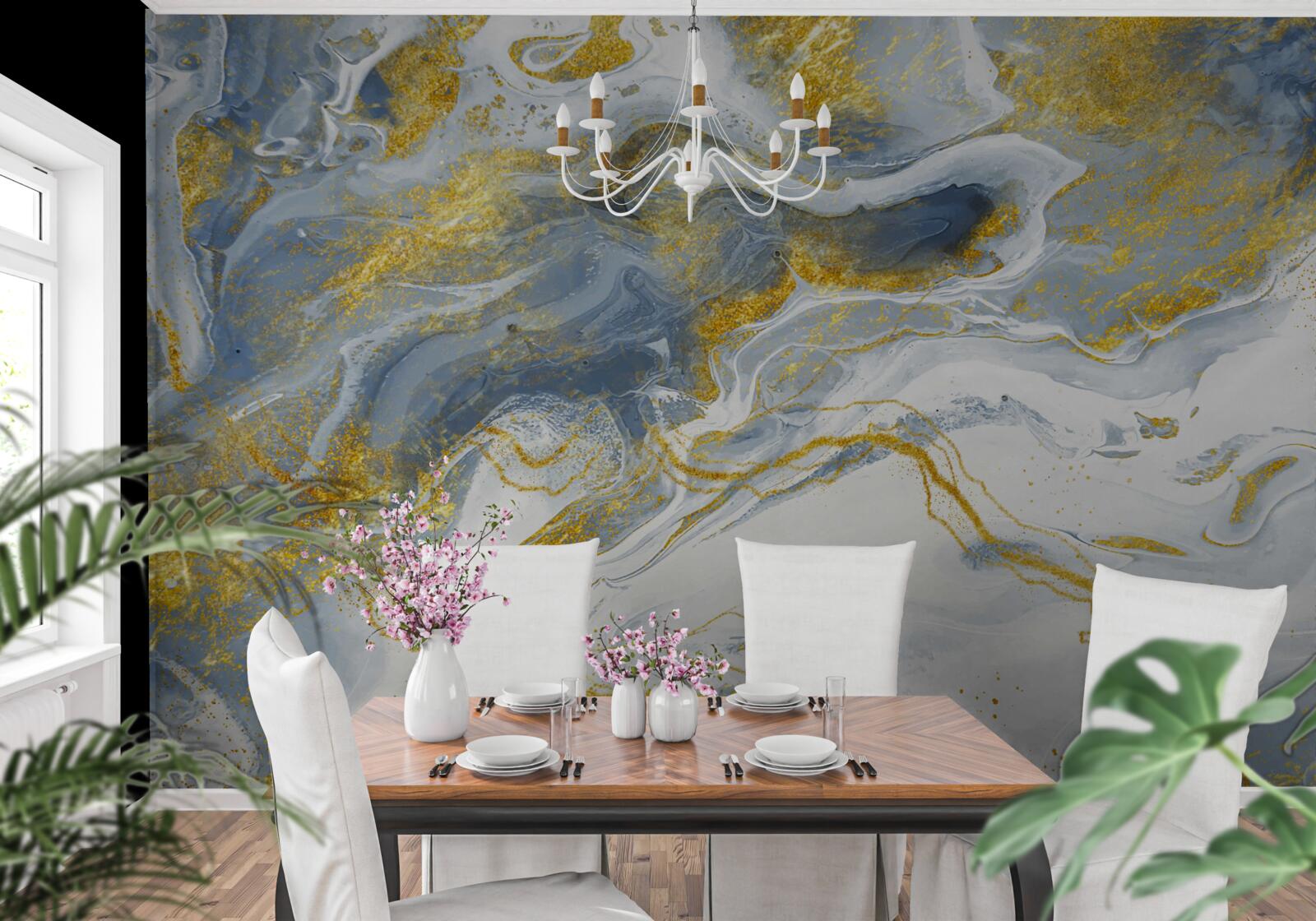 Fototapet marmură albastră cu incrustații de aur