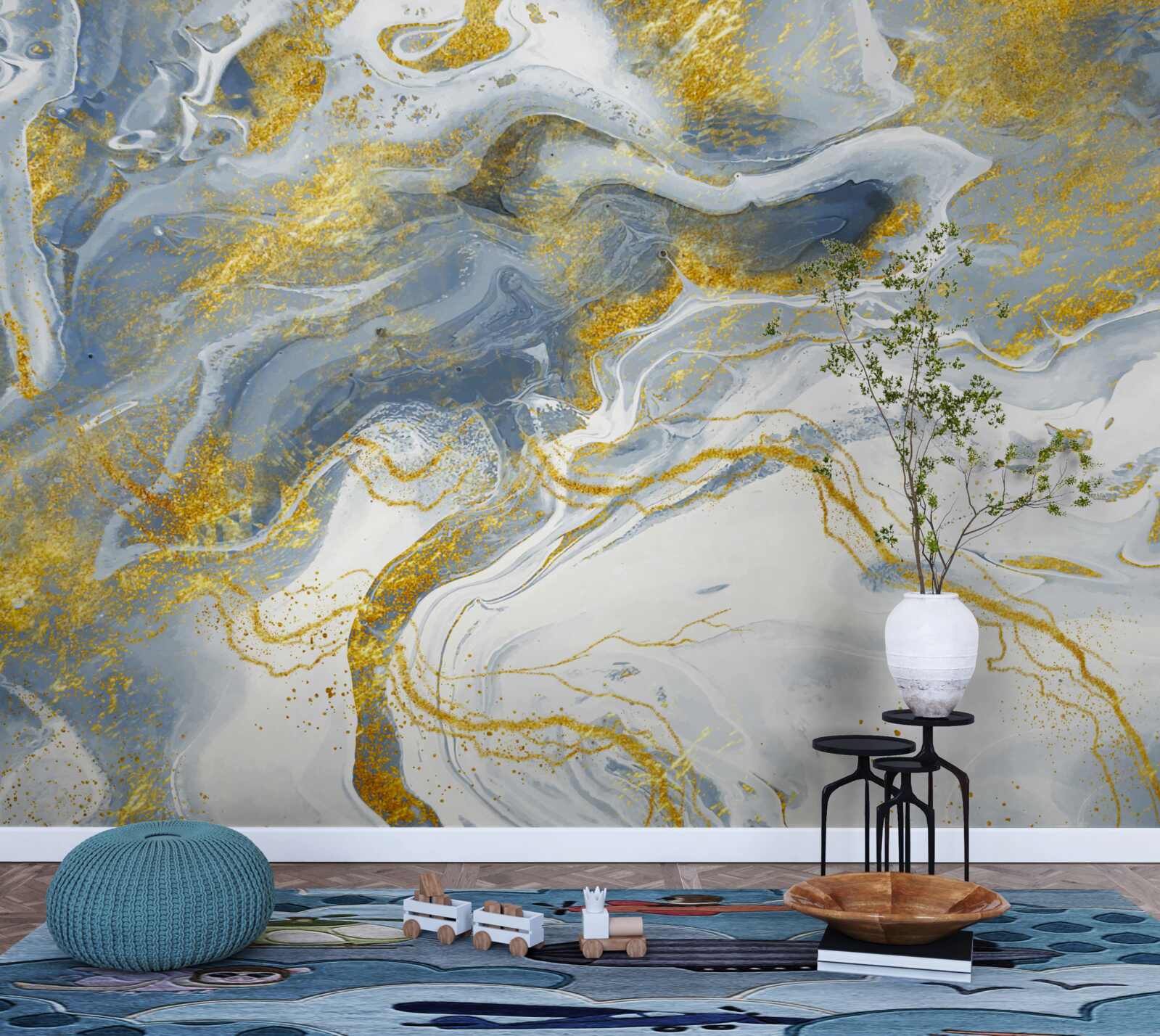 Fototapet marmură albastră cu incrustații de aur