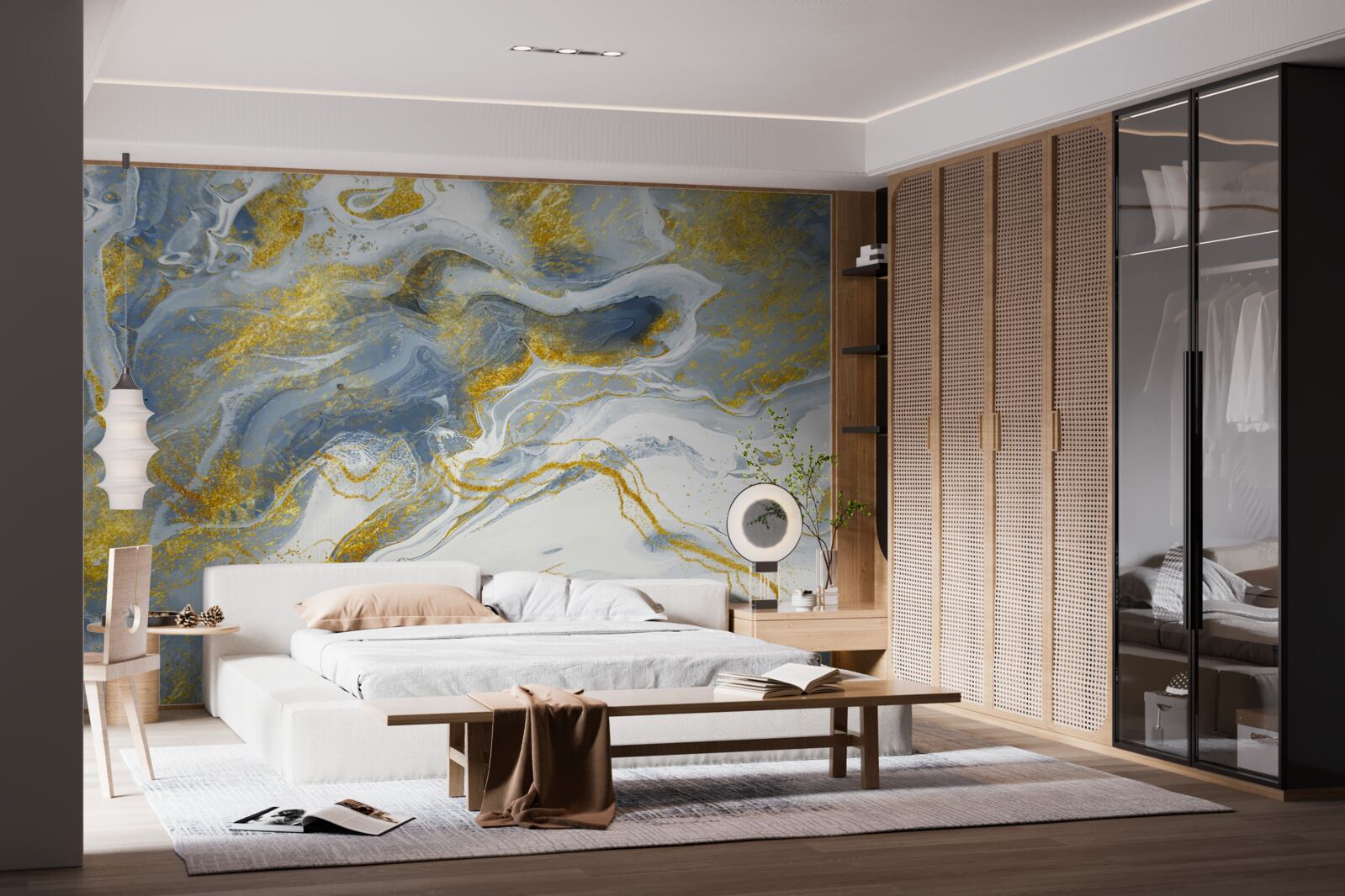 Fototapet marmură albastră cu incrustații de aur