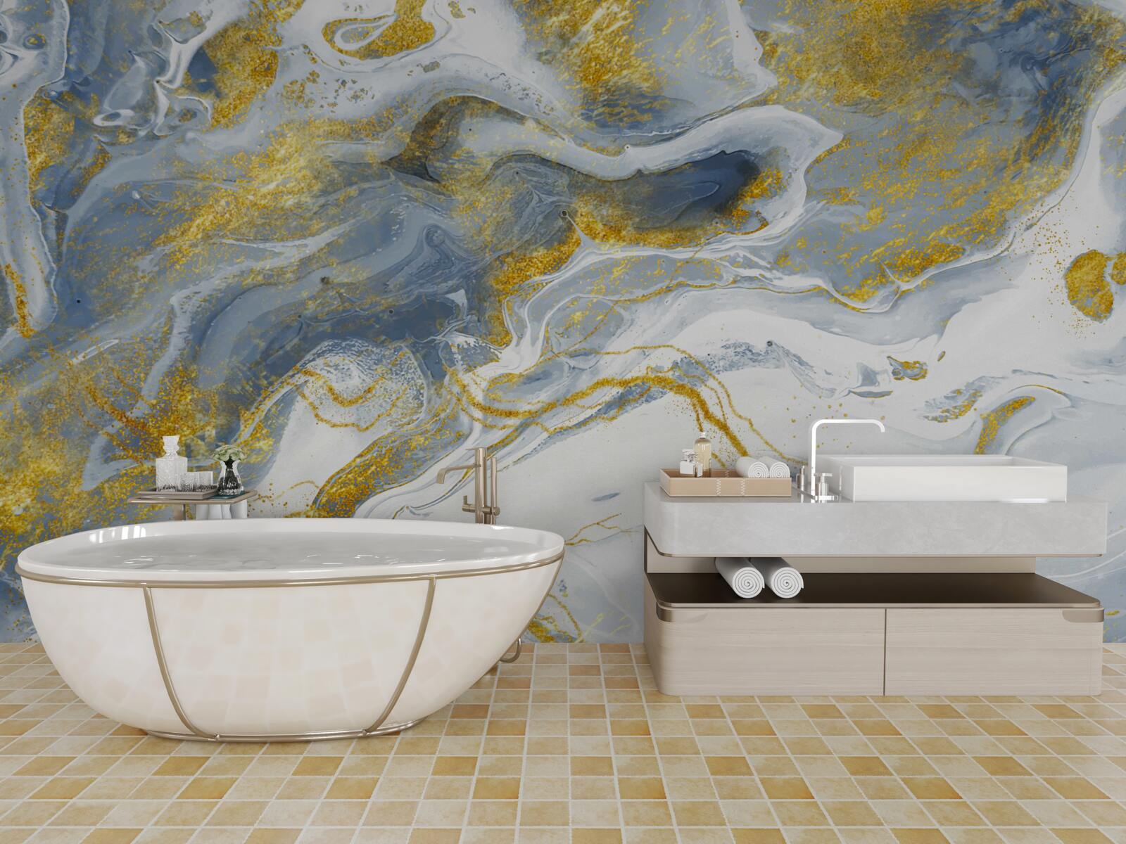 Fototapet marmură albastră cu incrustații de aur