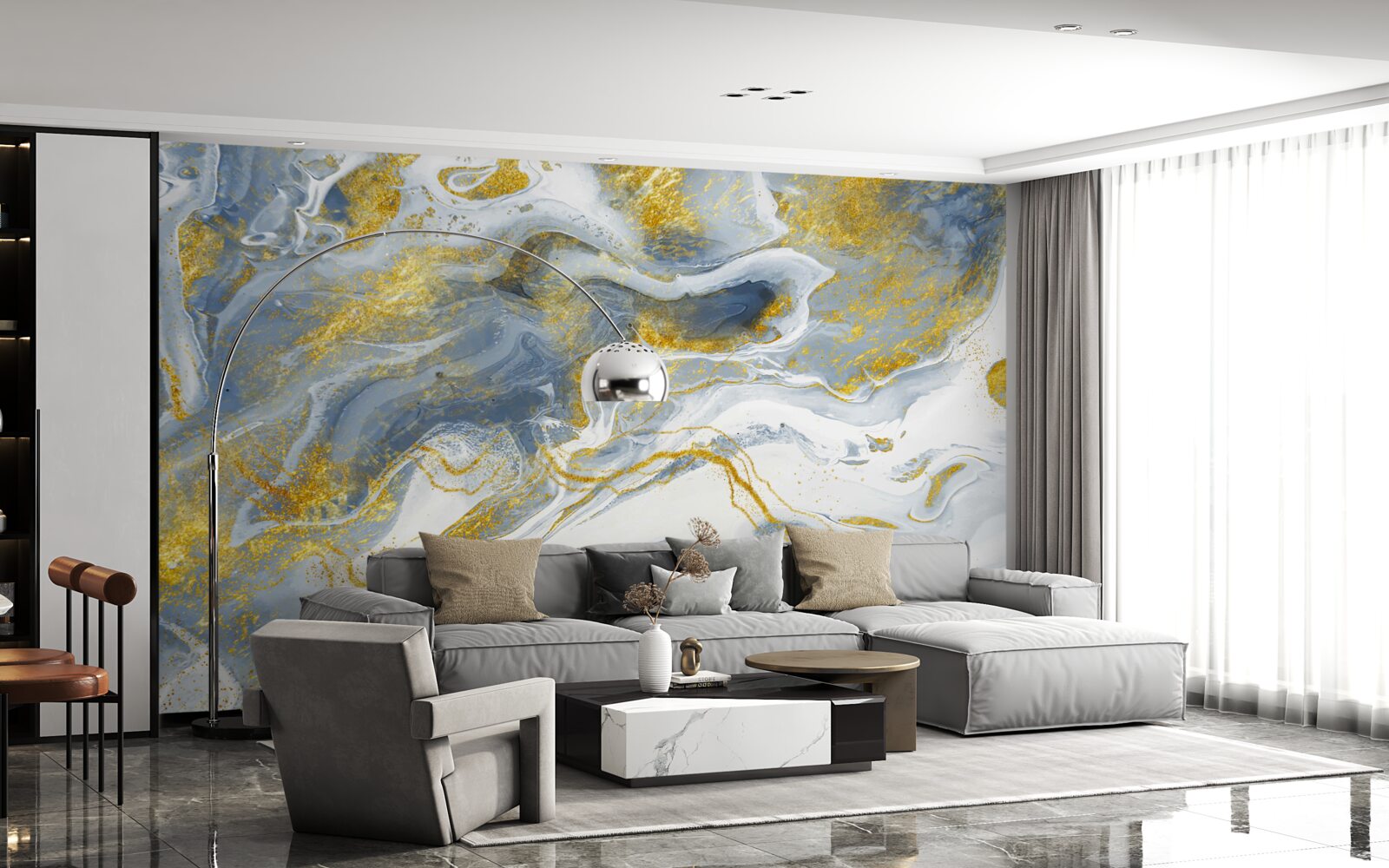 Fototapet marmură albastră cu incrustații de aur