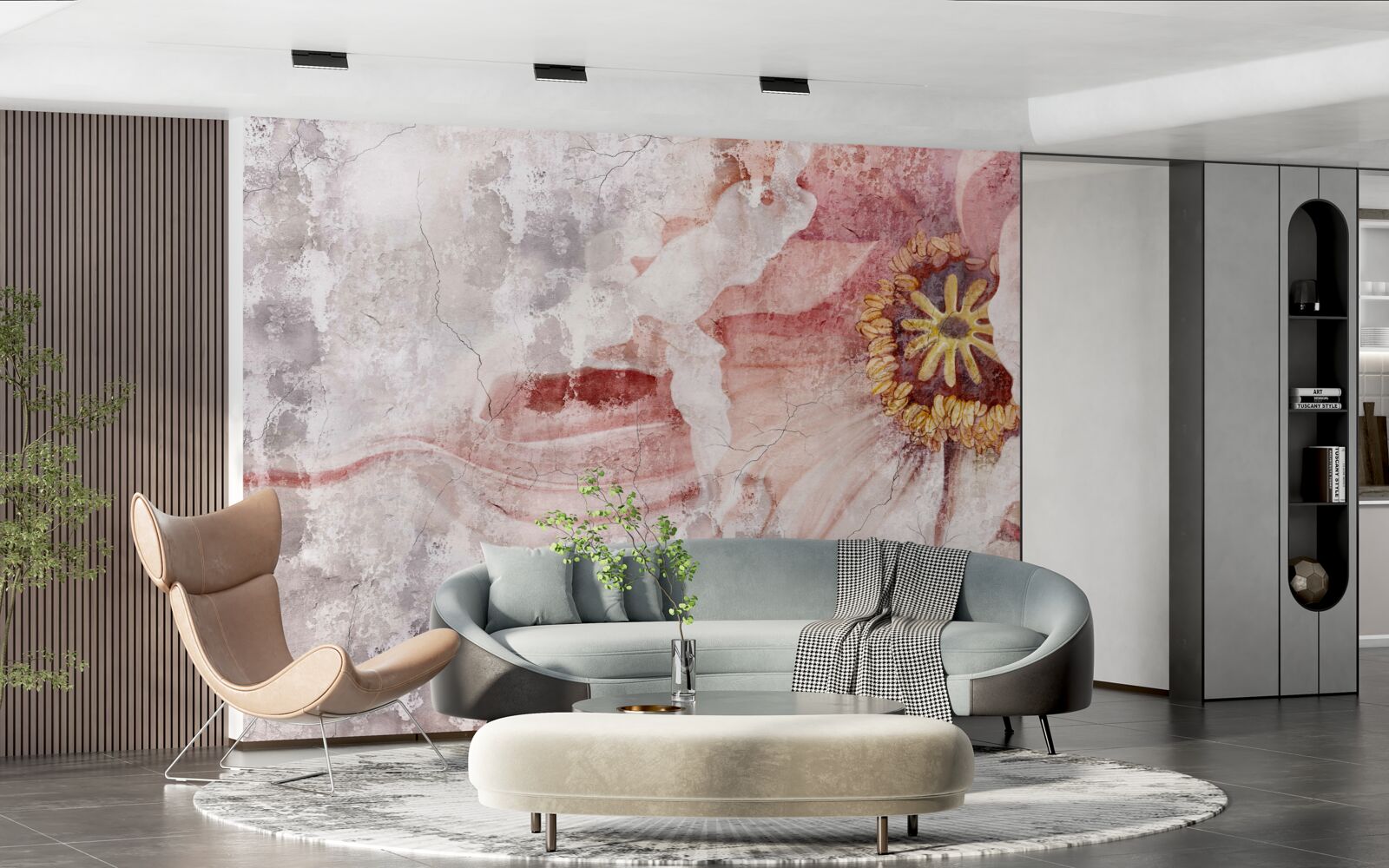 Fototapet floare uimitoare pe un perete de beton