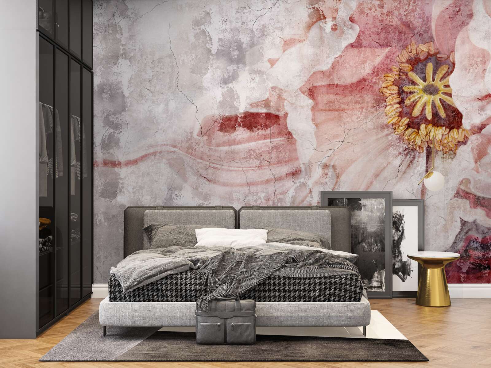 Fototapet floare uimitoare pe un perete de beton