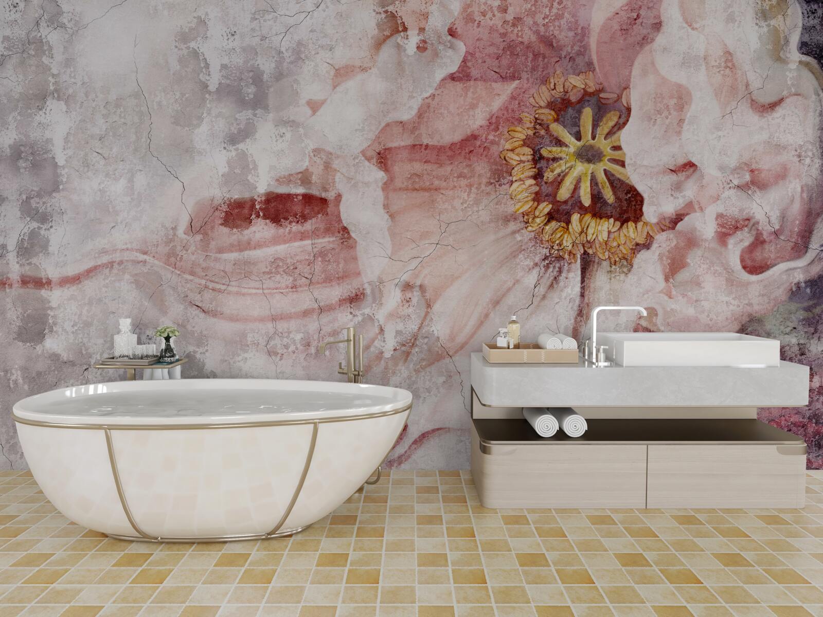 Fototapet floare uimitoare pe un perete de beton