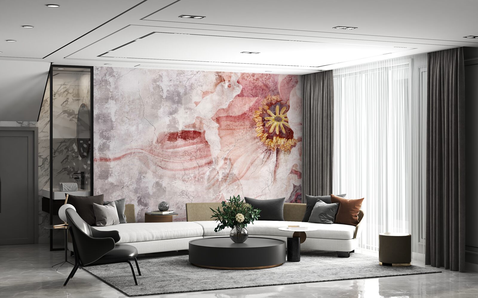 Fototapet floare uimitoare pe un perete de beton