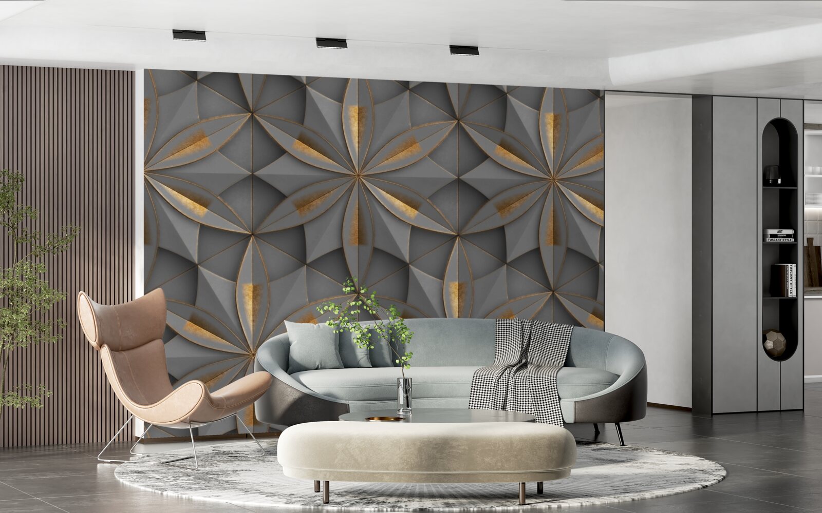 Fototapet florile sunt de culoare gri cu un model auriu la bază