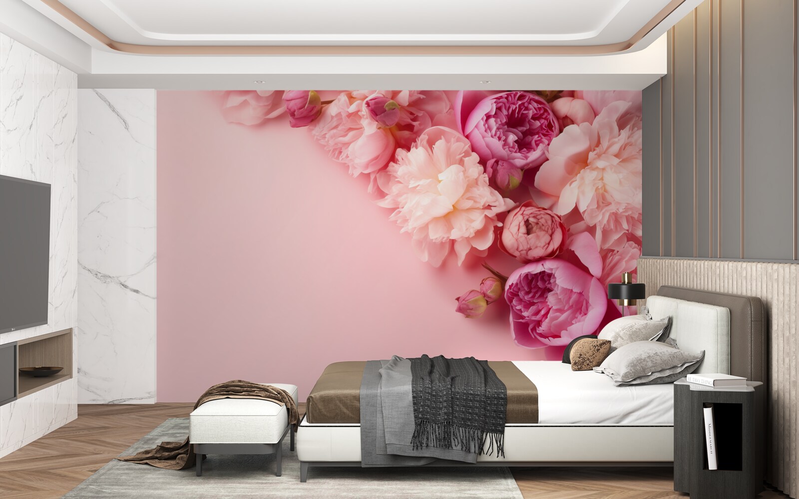 Fototapet diferite flori roz pe un fundal de aceeași nuanță