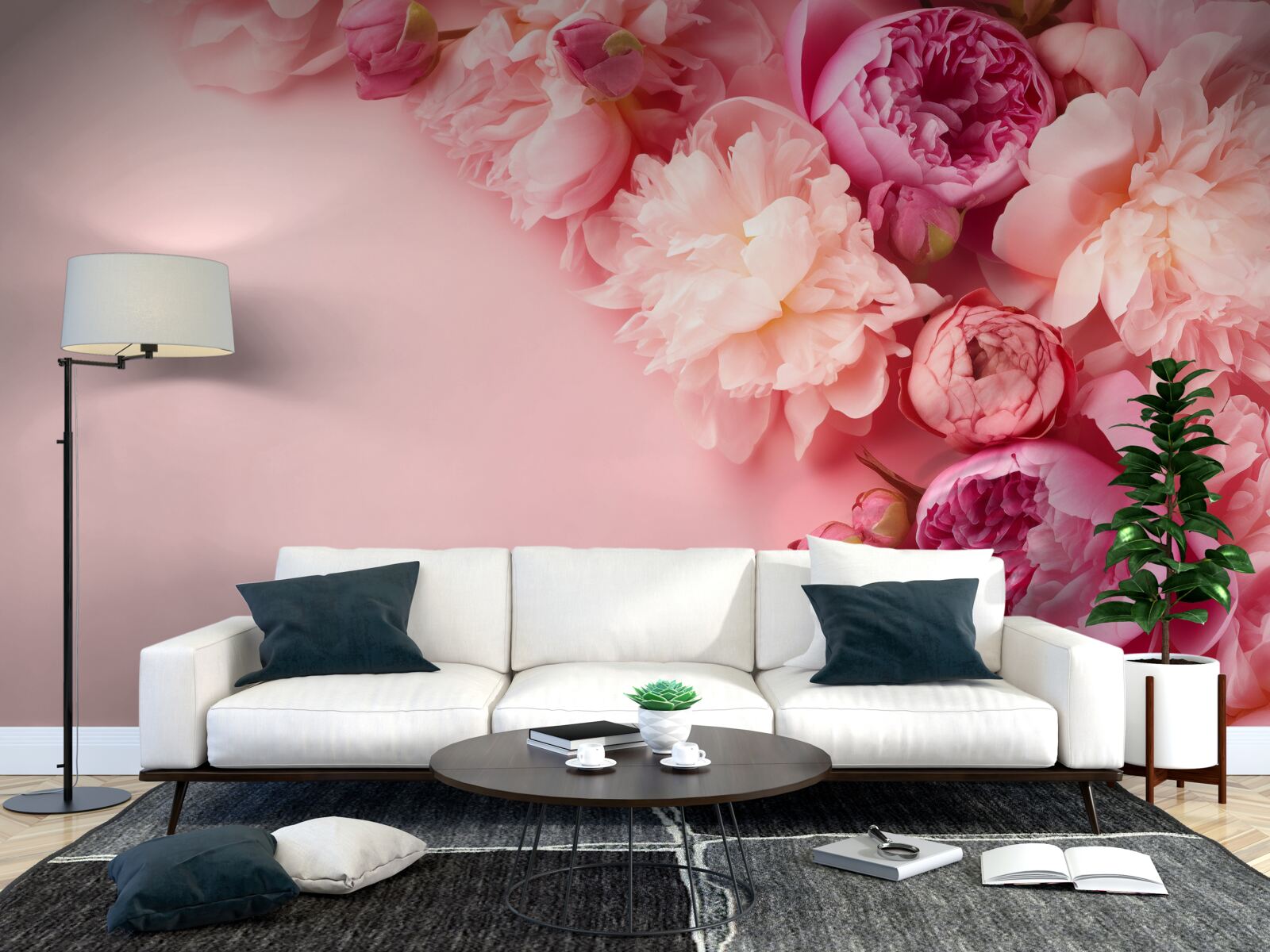 Fototapet diferite flori roz pe un fundal de aceeași nuanță