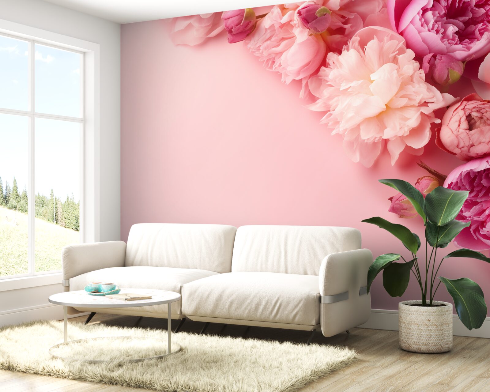 Fototapet diferite flori roz pe un fundal de aceeași nuanță