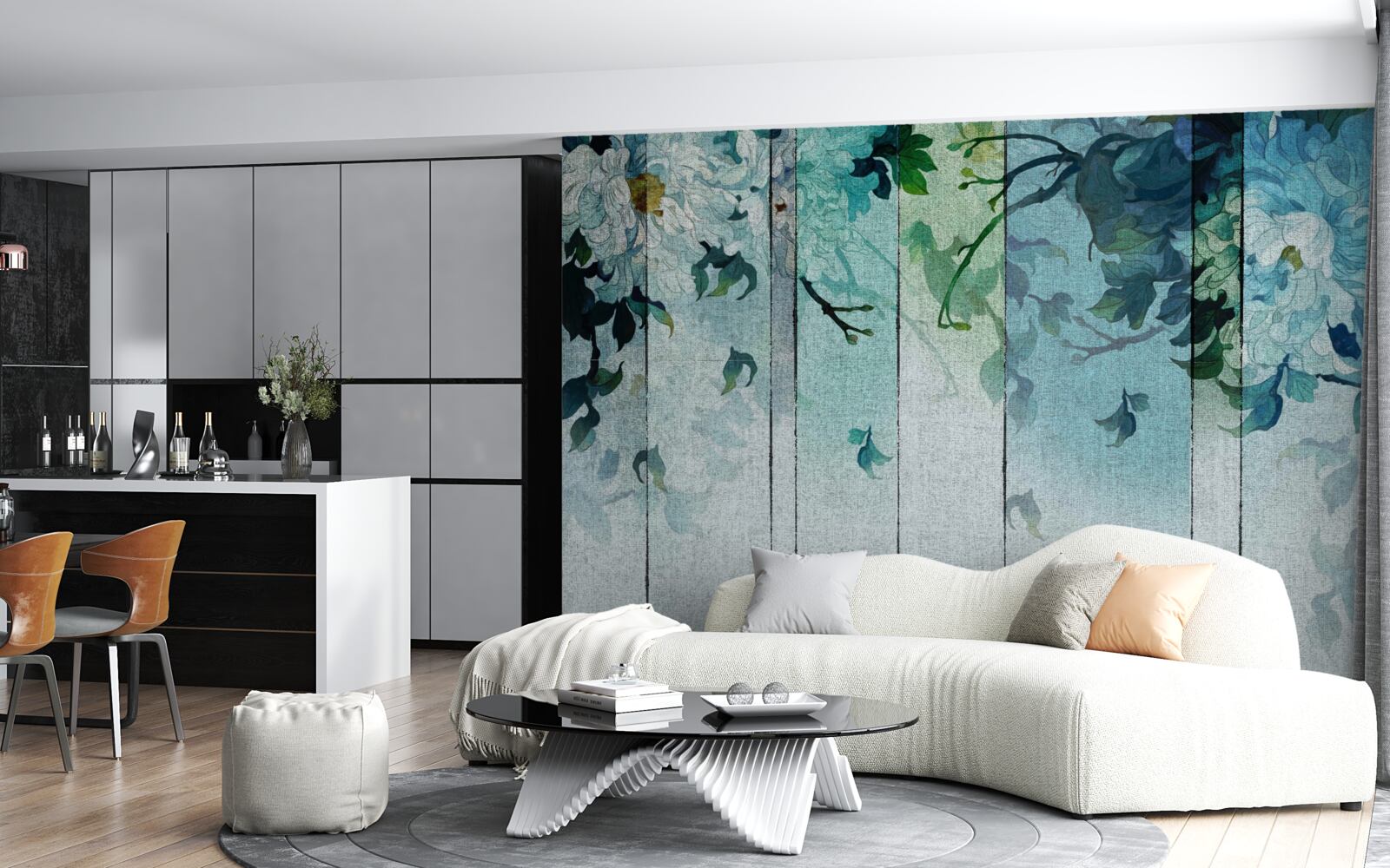 Fototapet floră în nuanțe de spumă de mare