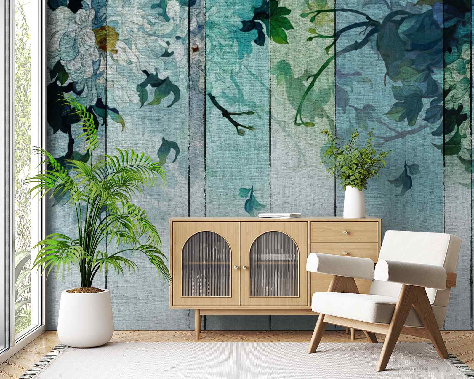 Fototapet floră în nuanțe de spumă de mare