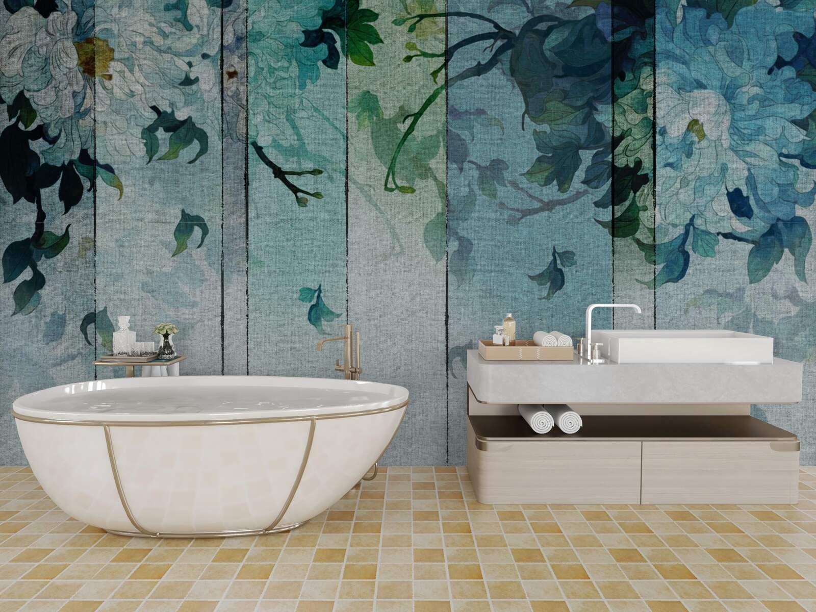 Fototapet floră în nuanțe de spumă de mare