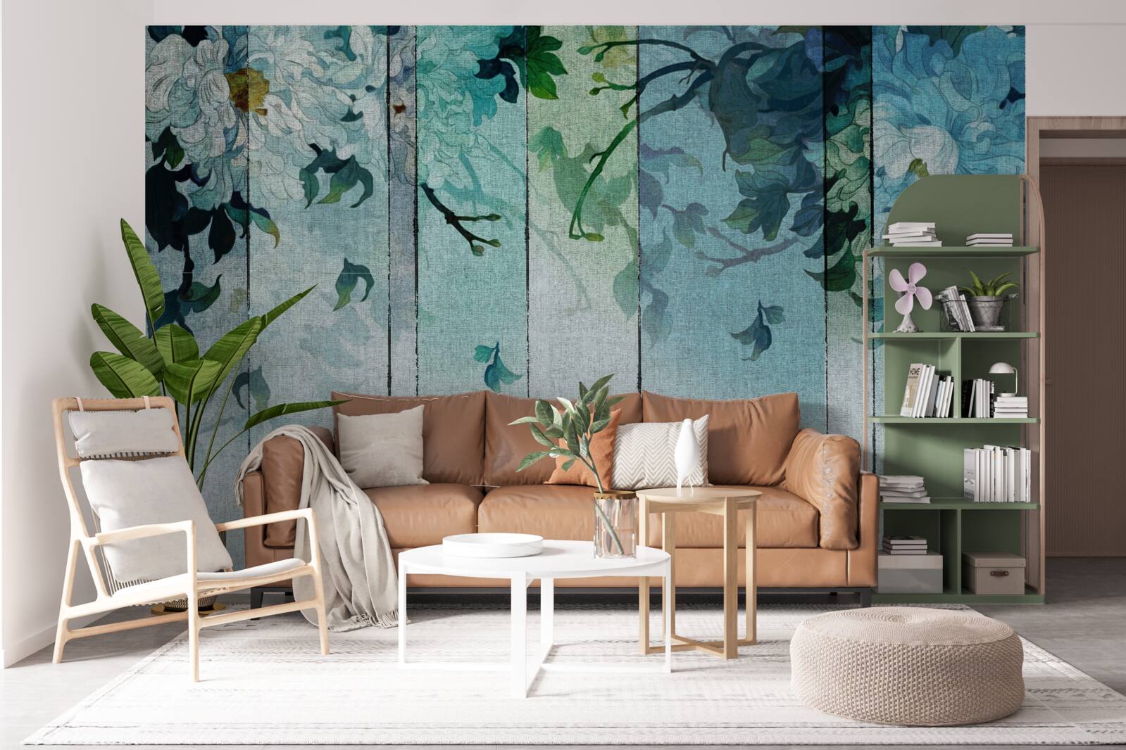 Fototapet floră în nuanțe de spumă de mare