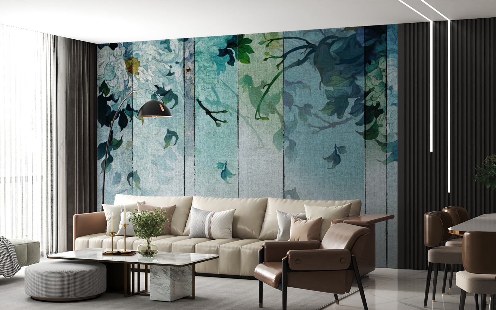 Fototapet floră în nuanțe de spumă de mare