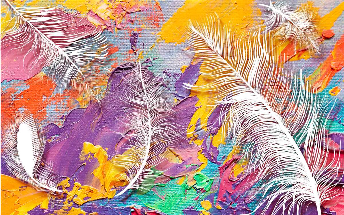 Fototapet nuanțe intense și pene albe