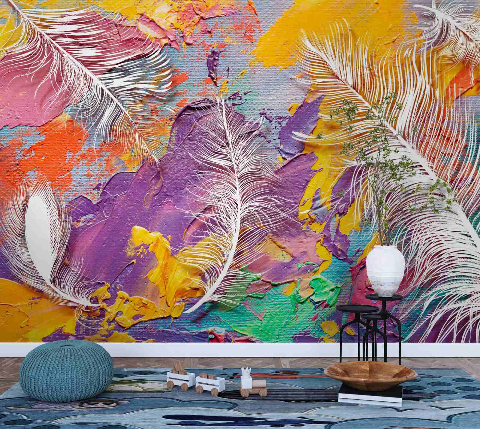 Fototapet nuanțe intense și pene albe