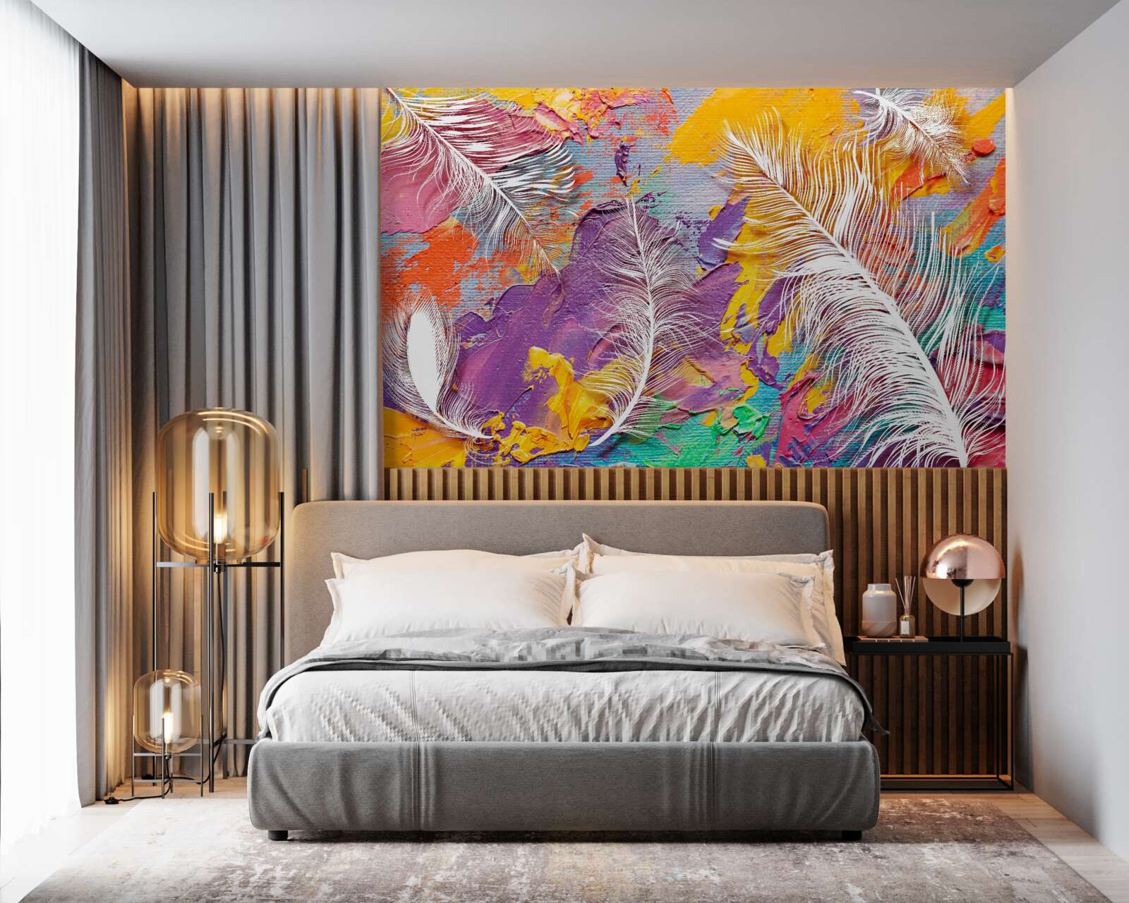 Fototapet nuanțe intense și pene albe